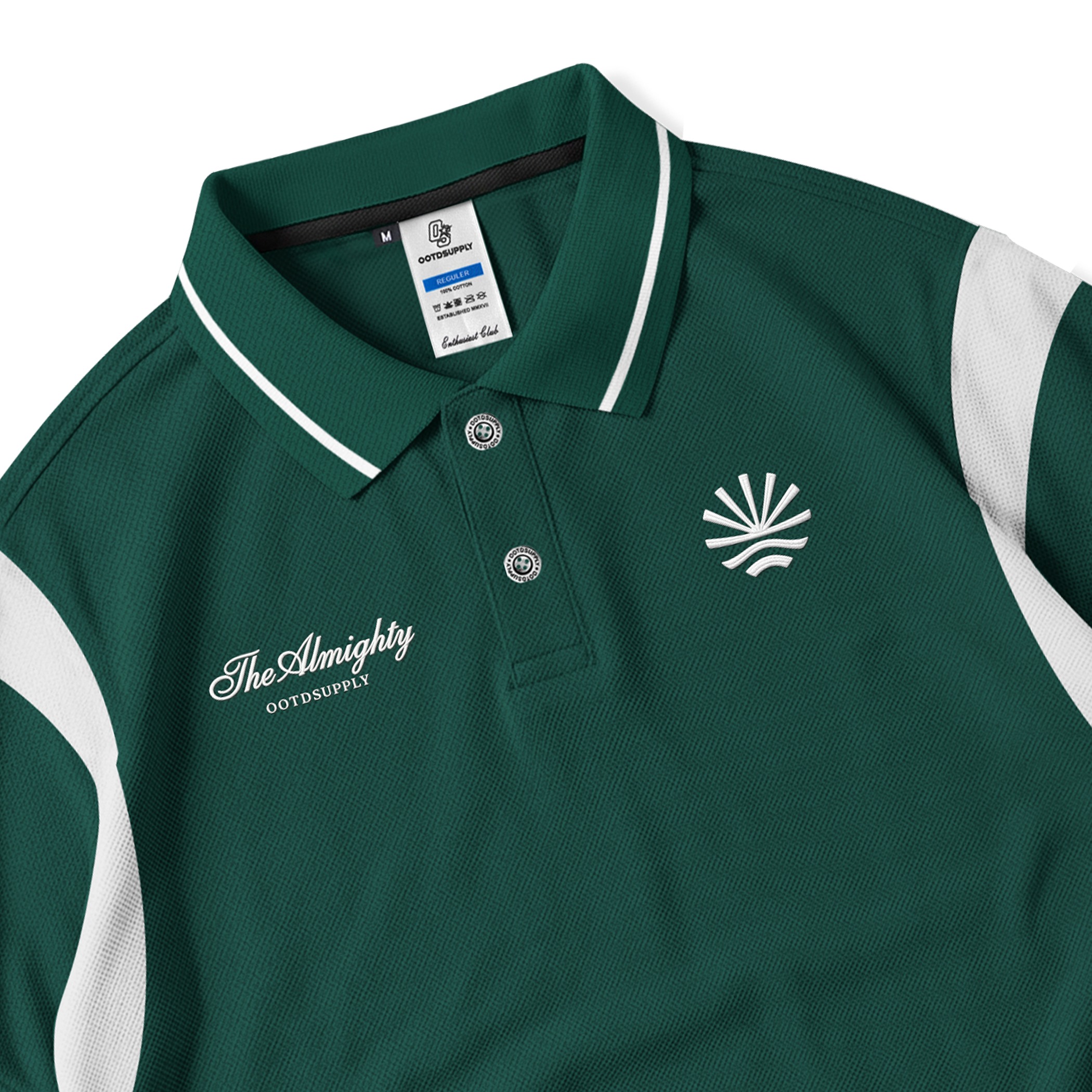 OOTDSUPPLY Polo Shirt Pique Edge Almighty Embroidery Dark Army l Polo Pique | Kemeja Unisex Kerah Polo Lacost I OS-PSPQ-RGB-EDGE-03E