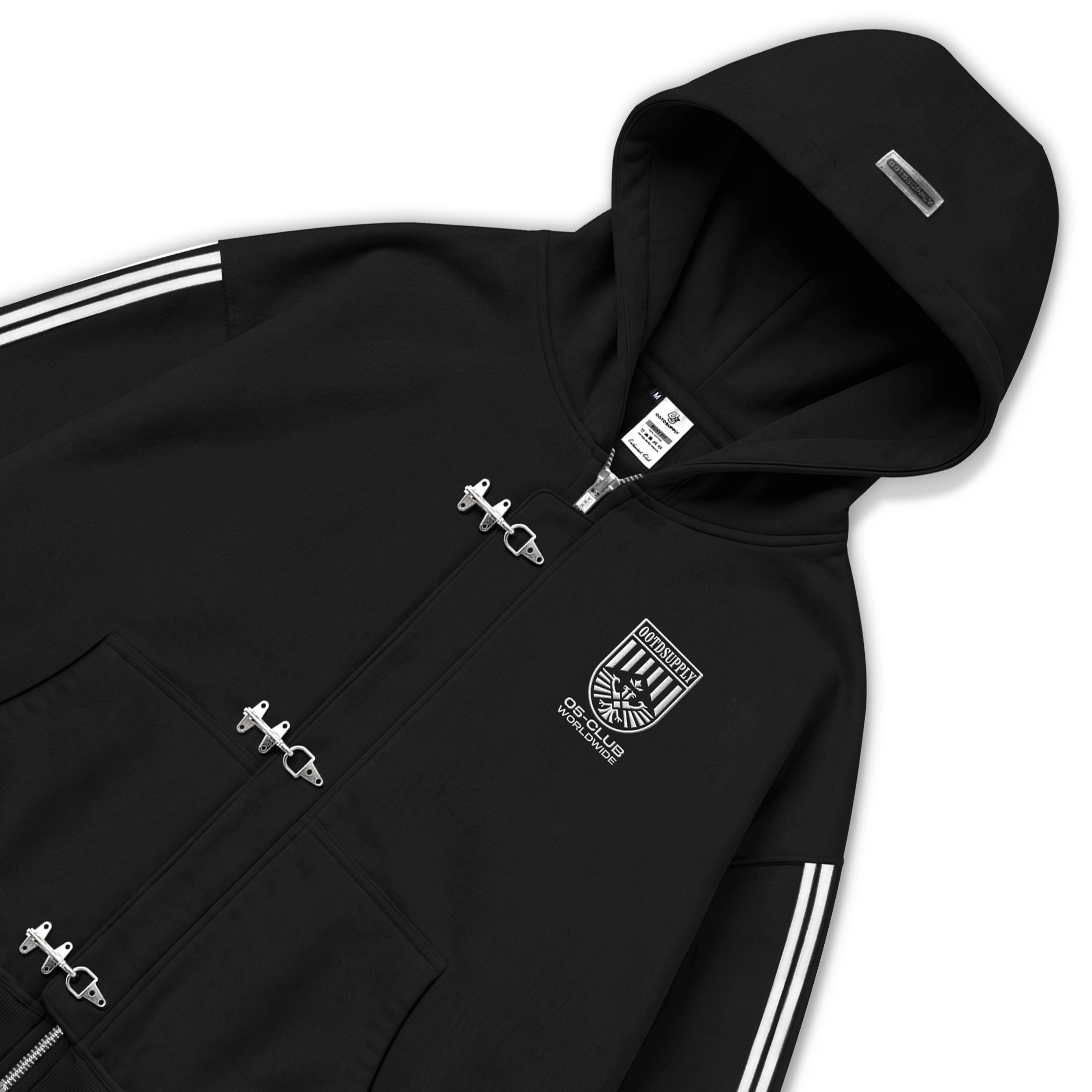 OOTDSUPPLY Hoodie Boxy Zipper Fireman Clasp Sentinel Embroidery Black | Jaket Boxyfit Streetwear Unisex | OS-HDBX-FRMN-BLK-002E