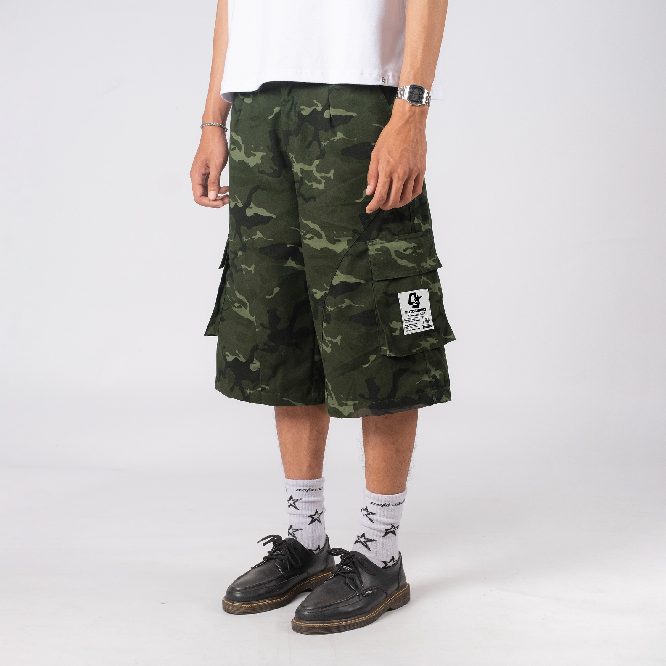 OOTDSUPPLY Jorts Pant Cargo Camo Green Basic | Shortpants Camo | Cargo Loreng Sporty | OS-JPC-CMO-AMY