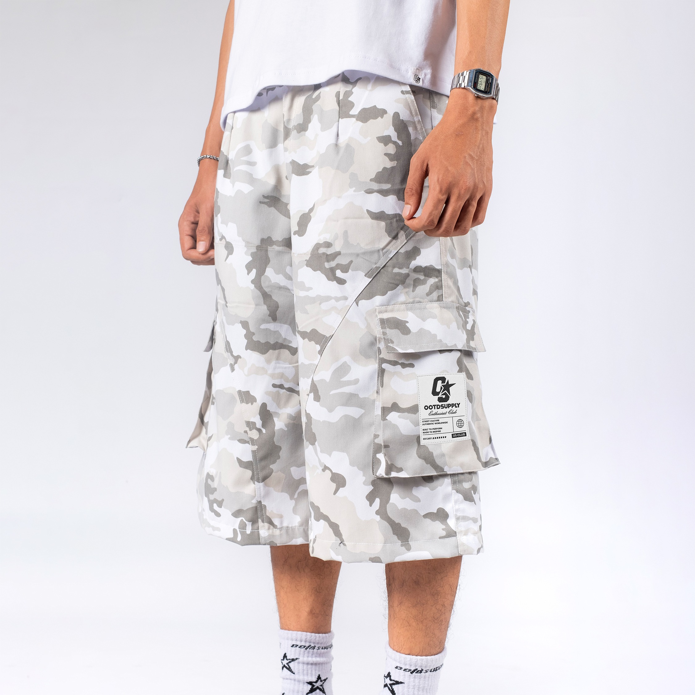 OOTDSUPPLY Jorts Pant Cargo Camo Green Basic | Shortpants Camo | Cargo Loreng Sporty | OS-JPC-CMO-ABGRY
