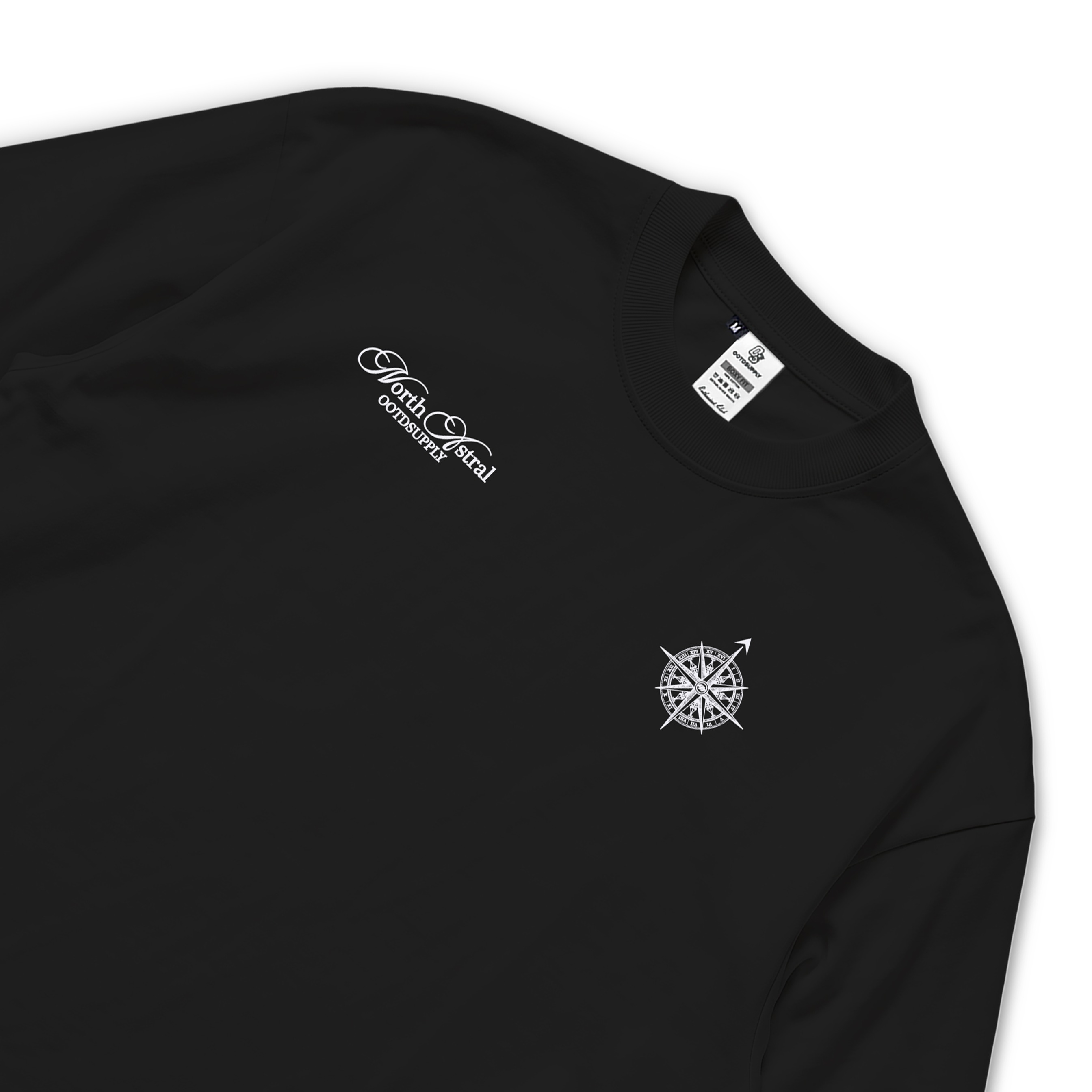 OOTDSUPPLY Longsleeve Boxy Combi Waffle Compass Black White | Kaos Oversize Lengan Panjang Pria Wanita | Streetwear Unisex | OS-DS-BX-WFL-BW-001