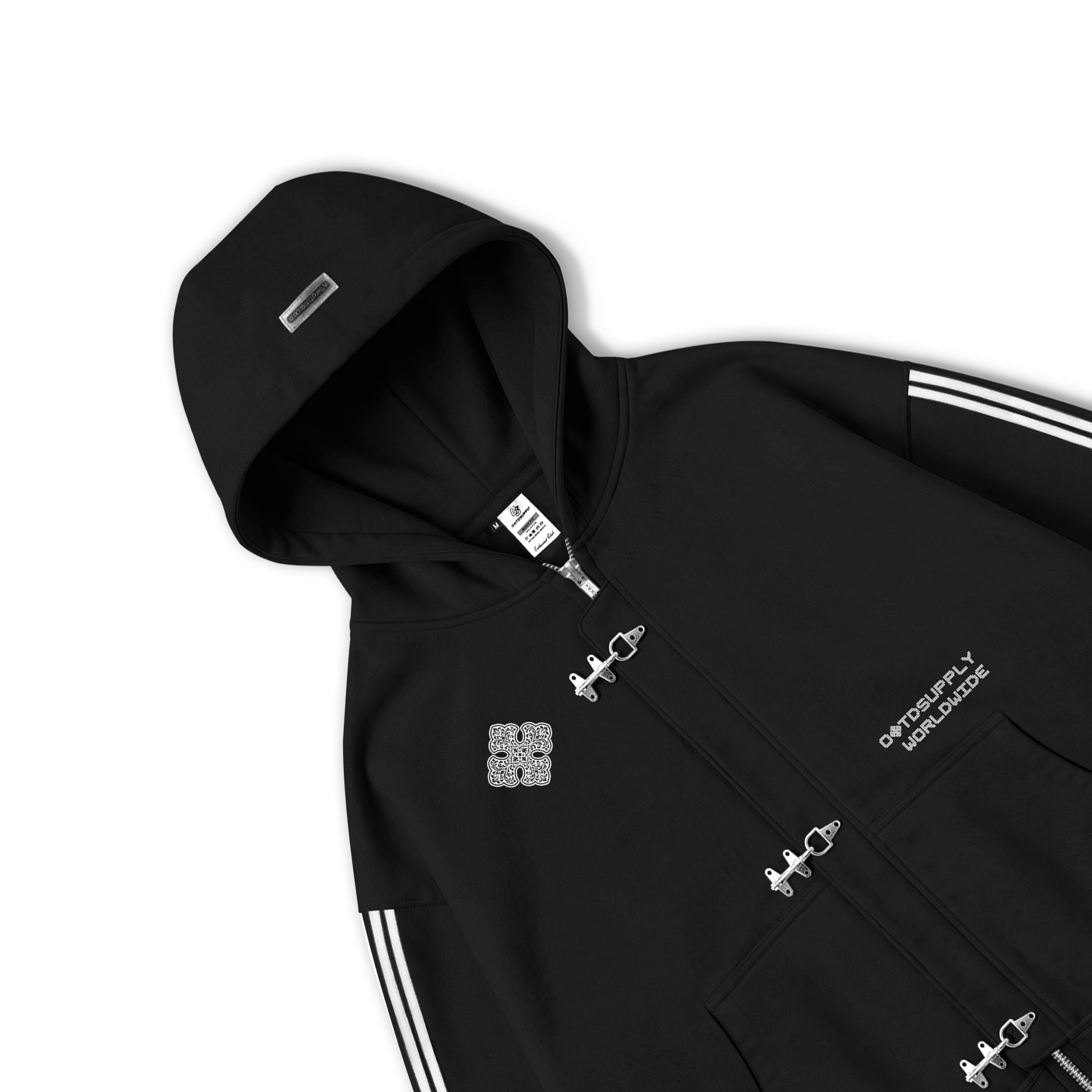 OOTDSUPPLY Hoodie Boxy Zipper Fireman Clasp Mozaic Black | Jaket Boxyfit Streetwear Unisex | OS-HDBX-FRMN-BLK-001