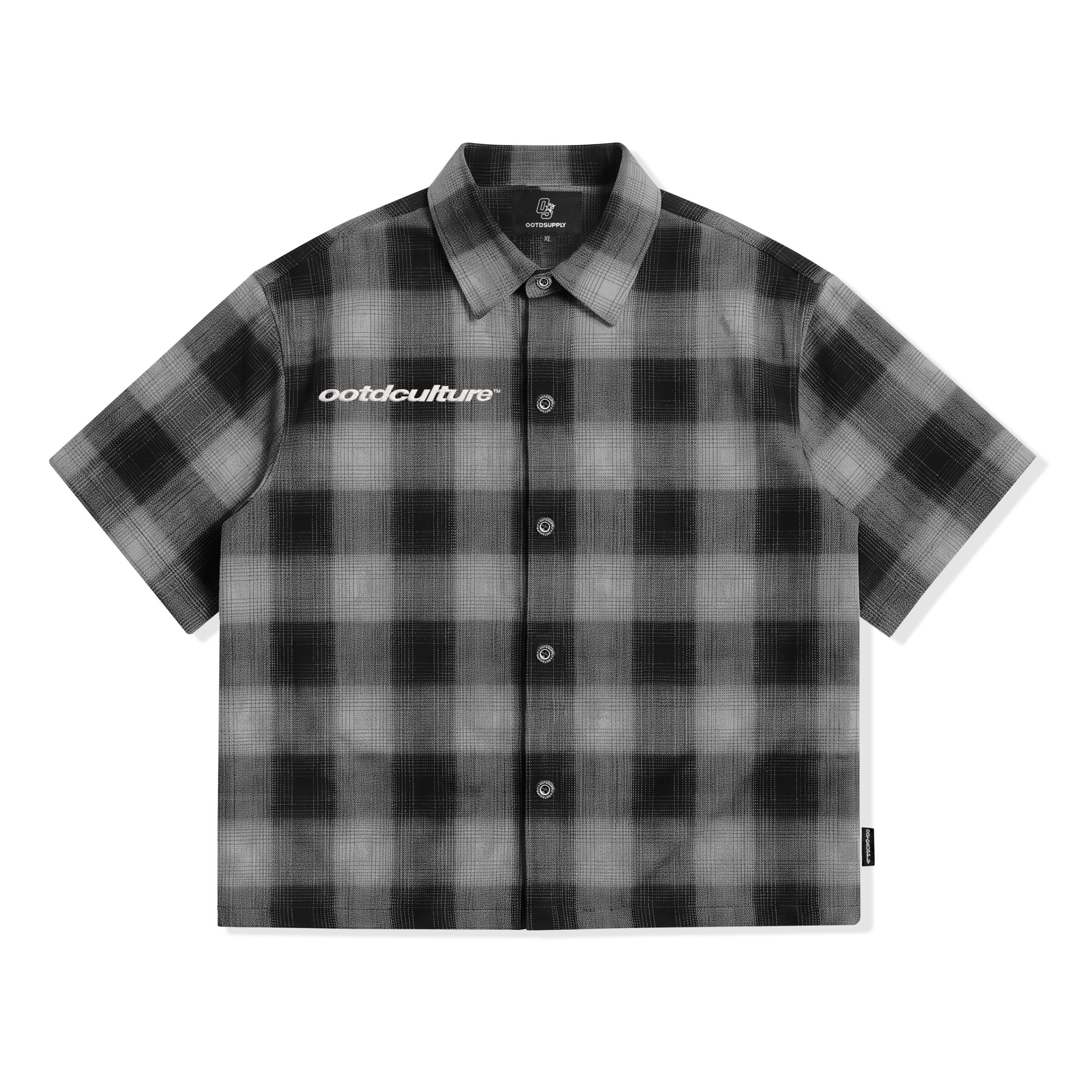 OOTDSUPPLY Kemeja Flannel Steez Embroidery Boxy Oversize | Workshirt Flannel Lengan Pendek Pria Wanita | Casual Streetwear | OS-KMJFL02-03E