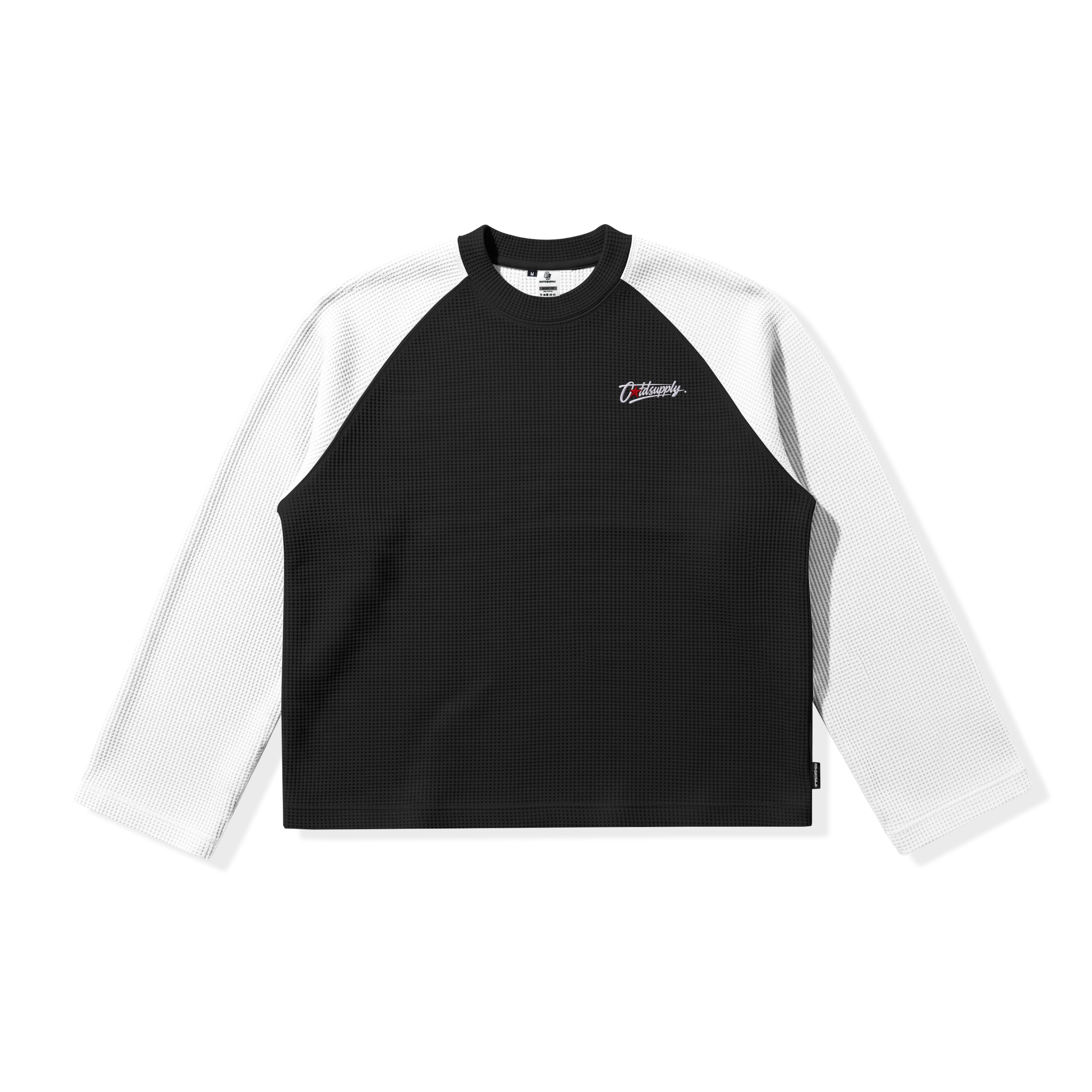 OOTDSUPPLY Longsleeve Boxy Raglan Waffle Altar Embroidery | Kaos Oversize Lengan Panjang Pria Wanita | Streetwear Unisex | OS-LSBX-RGL-WFL-WB-001E