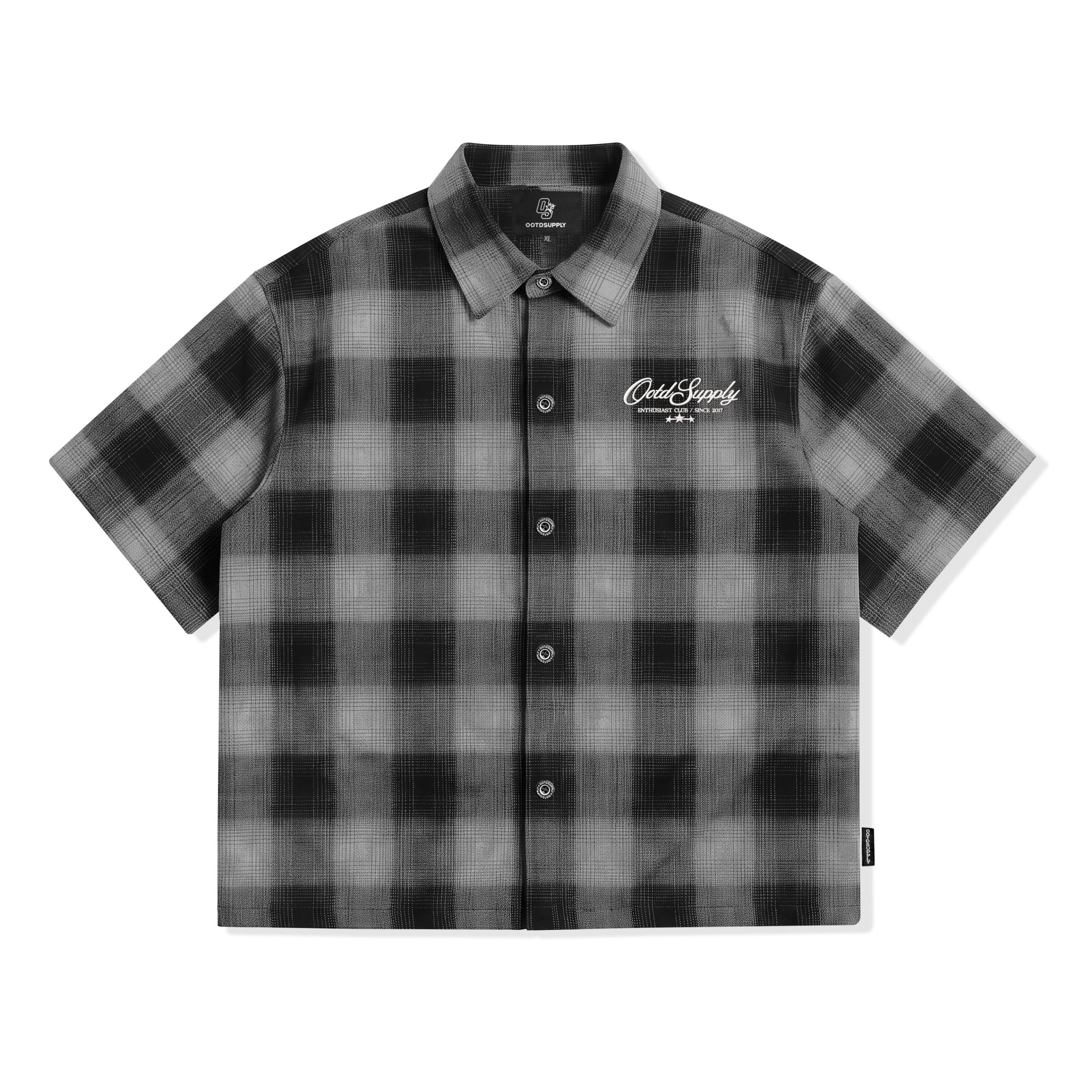 OOTDSUPPLY Kemeja Flannel Tripple Star Embroidery Boxy Oversize | Workshirt Flannel Lengan Pendek Pria Wanita | Casual Streetwear | OS-KMJFL01-01E