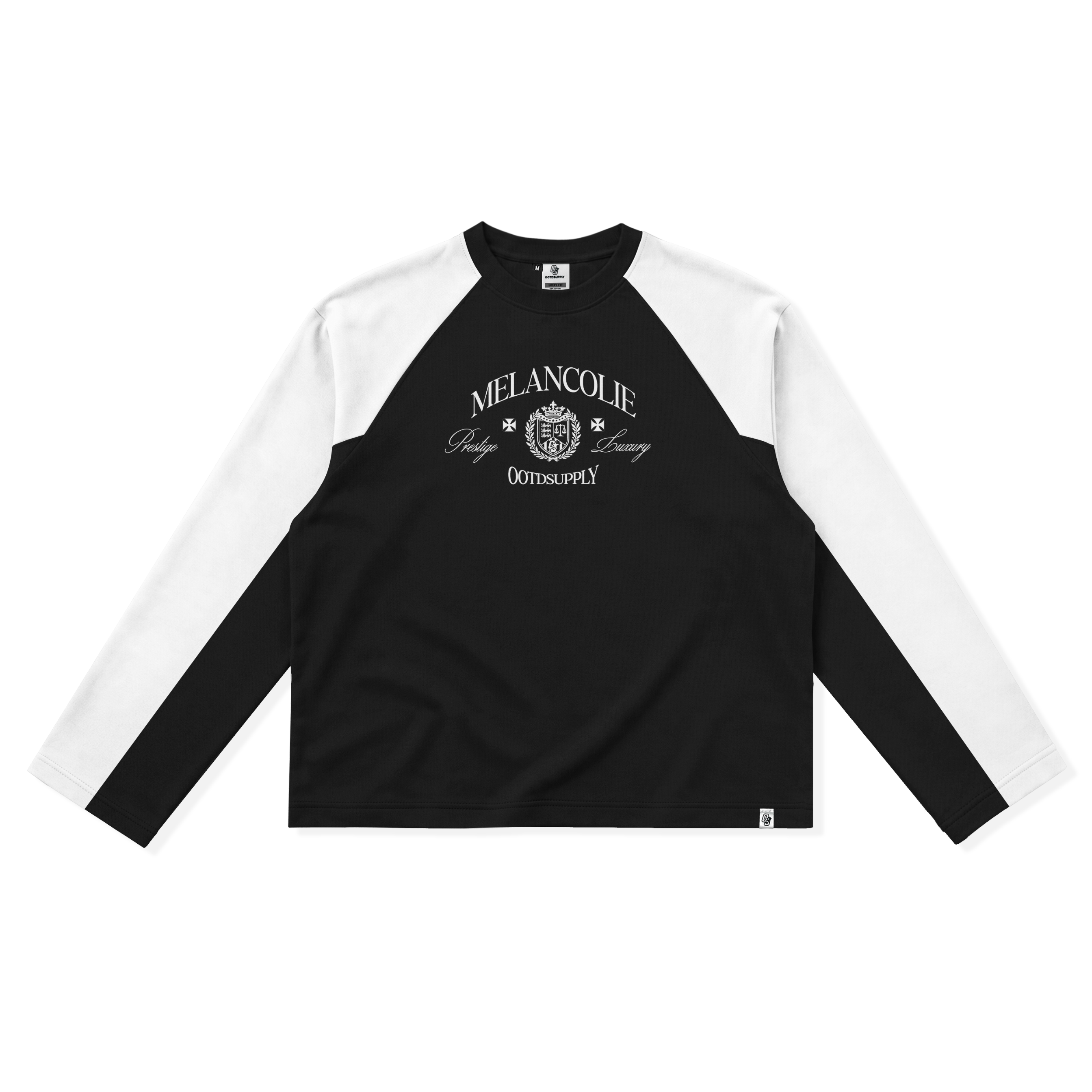 OOTDSUPPLY Longsleeve Boxy Raglan Nero Melancolie Black White | Kaos Boxyfit | OS-LSBX-RGL-NR-BW-02