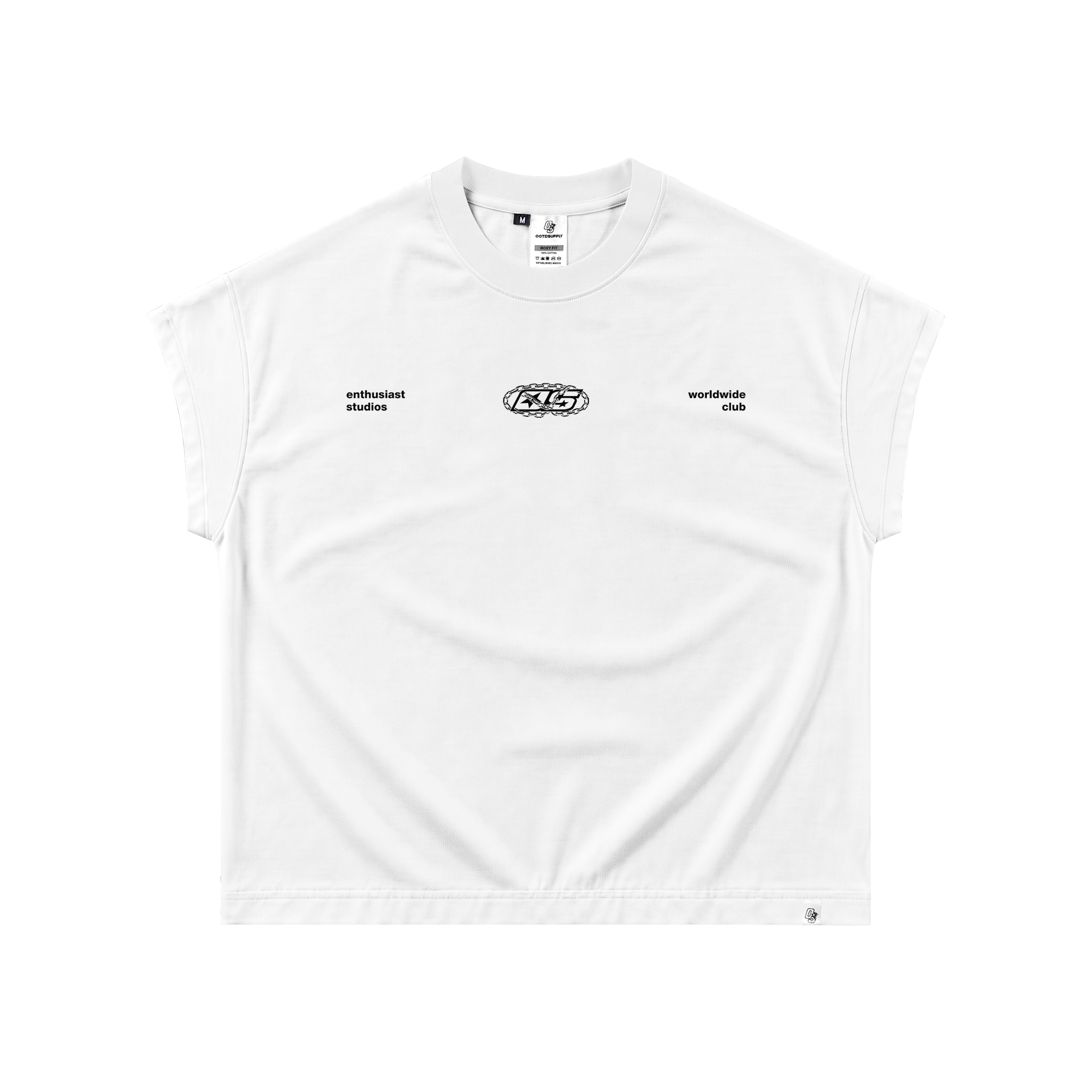 OOTDSUPPLY Oversize Boxy Tanktop Chain Black & White | Sleeveles Boxy Tee | Singlet Unisex 20s | OS-OVZ-BX-TNK-BLK-002