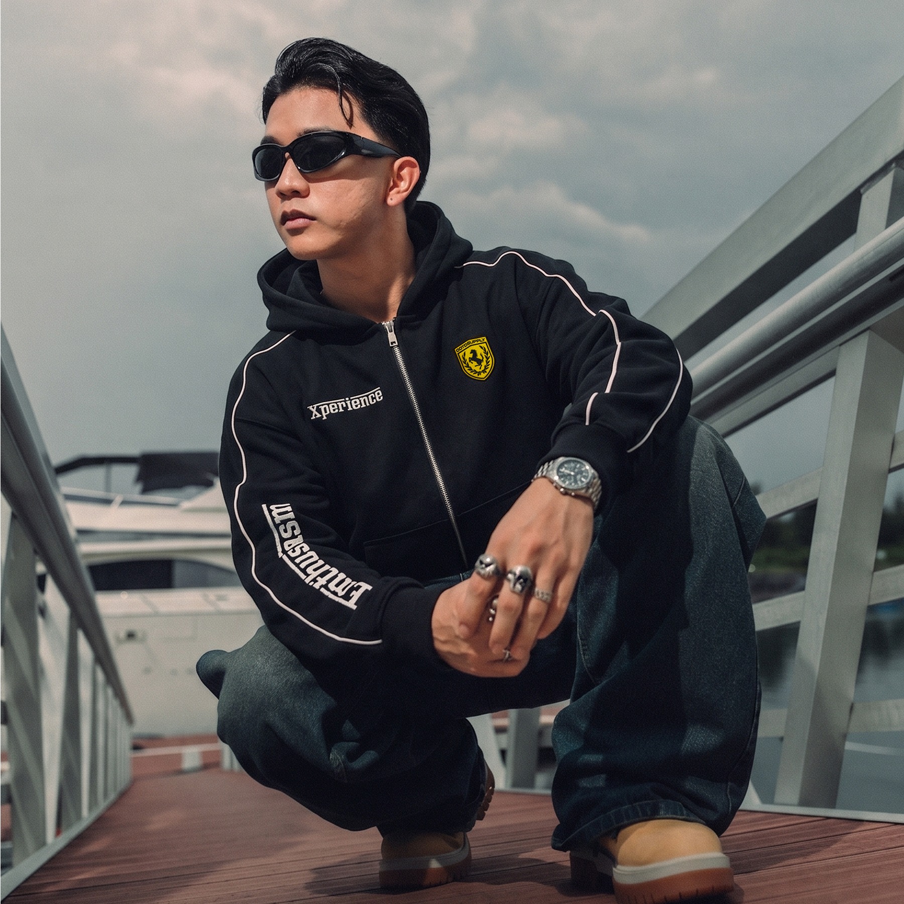 OOTDSUPPLY Hoodie Zipper BoxyFit Forza Embroiderry Red & Black l Hoodie Boxy Zipper List Series | OS-HDBX-ZP-LIST-RC-001E