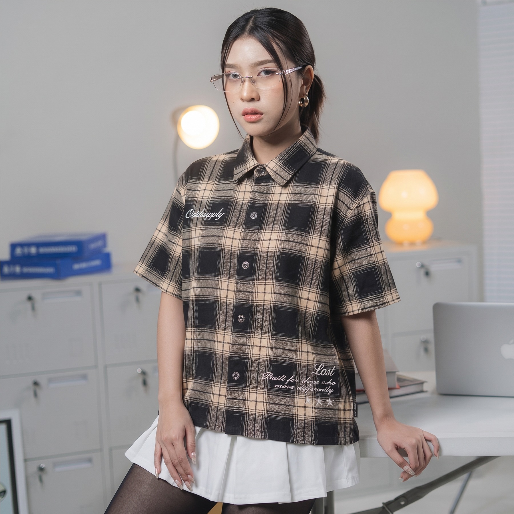 OOTDSUPPLY Kemeja Flannel Loser Embroidery Boxy Oversize | Workshirt Flannel Lengan Pendek Pria Wanita | Casual Streetwear | OS-KMJFL01-02E