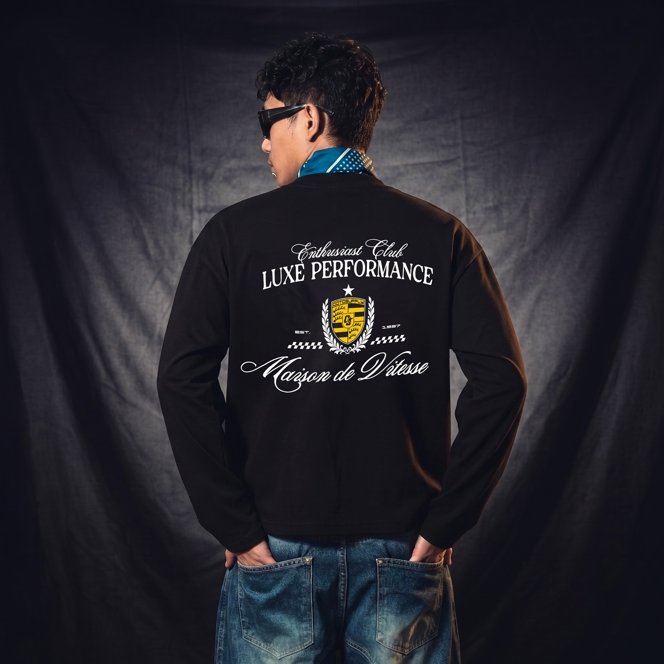 OOTDSUPPLY Longsleeve Boxy Cutline Maison Red Chili & Black l Kaos Panjang Boxy List Unisex | LS-BX-CL-007