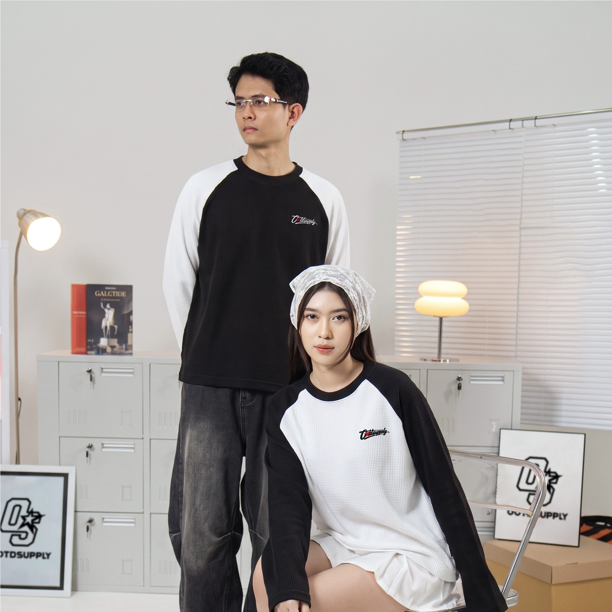 OOTDSUPPLY Longsleeve Boxy Raglan Waffle Altar Embroidery | Kaos Oversize Lengan Panjang Pria Wanita | Streetwear Unisex | OS-LSBX-RGL-WFL-WB-001E
