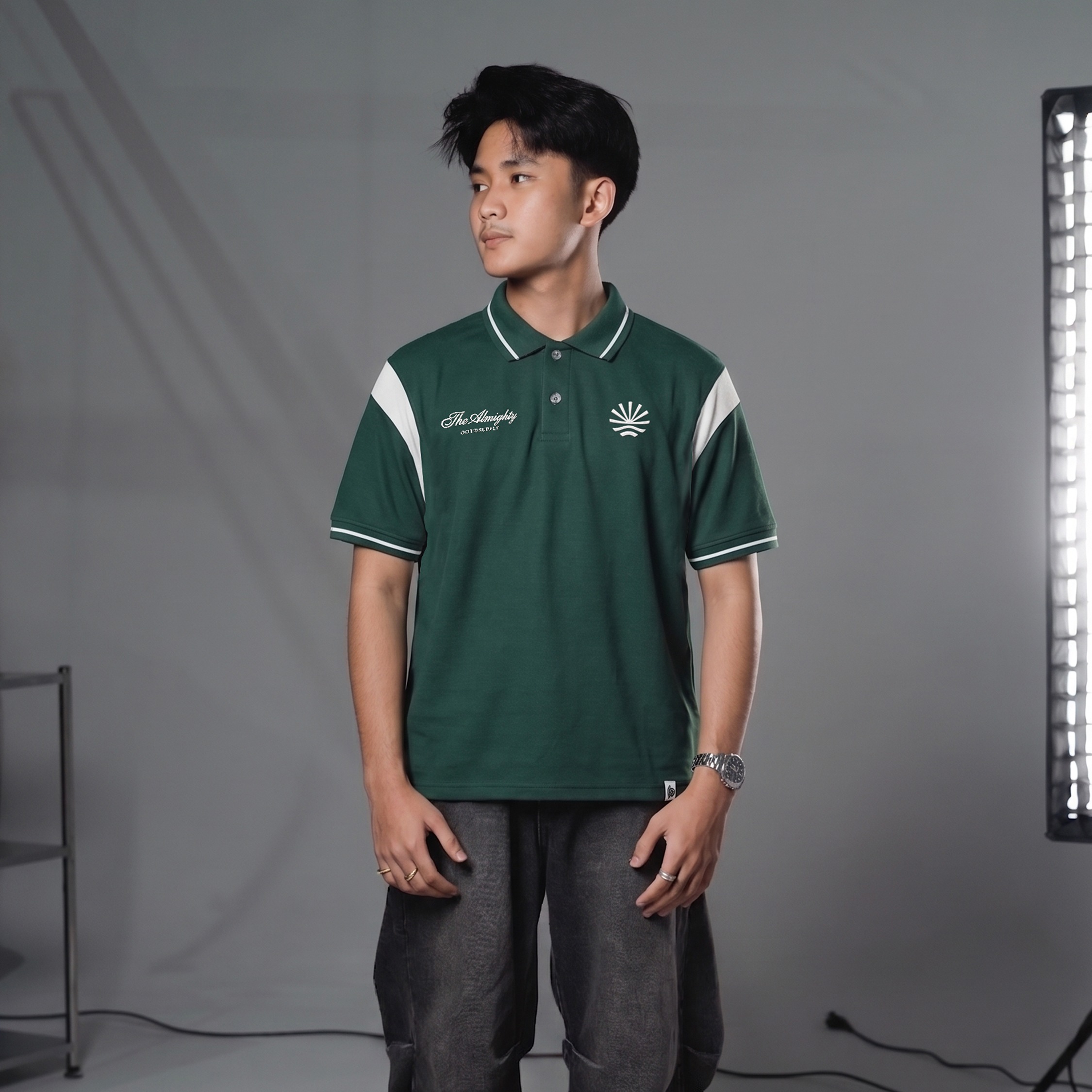 OOTDSUPPLY Polo Shirt Pique Edge Almighty Embroidery Dark Army l Polo Pique | Kemeja Unisex Kerah Polo Lacost I OS-PSPQ-RGB-EDGE-03E