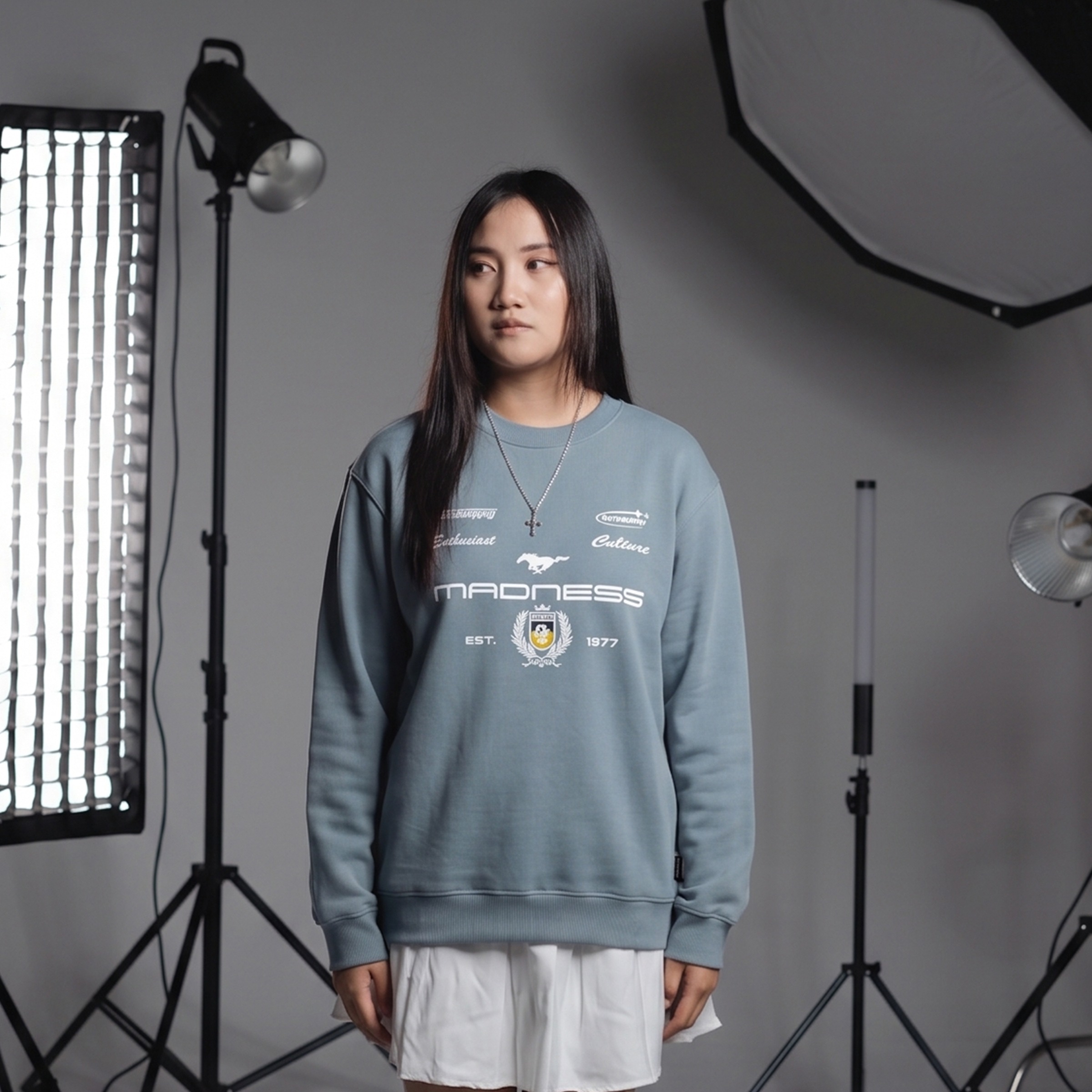 OOTDSUPPLY Crewneck Madness Light Grey | Sweater Pria & Wanita | Cotton Fleece Unisex | OS-CN125-LGRY
