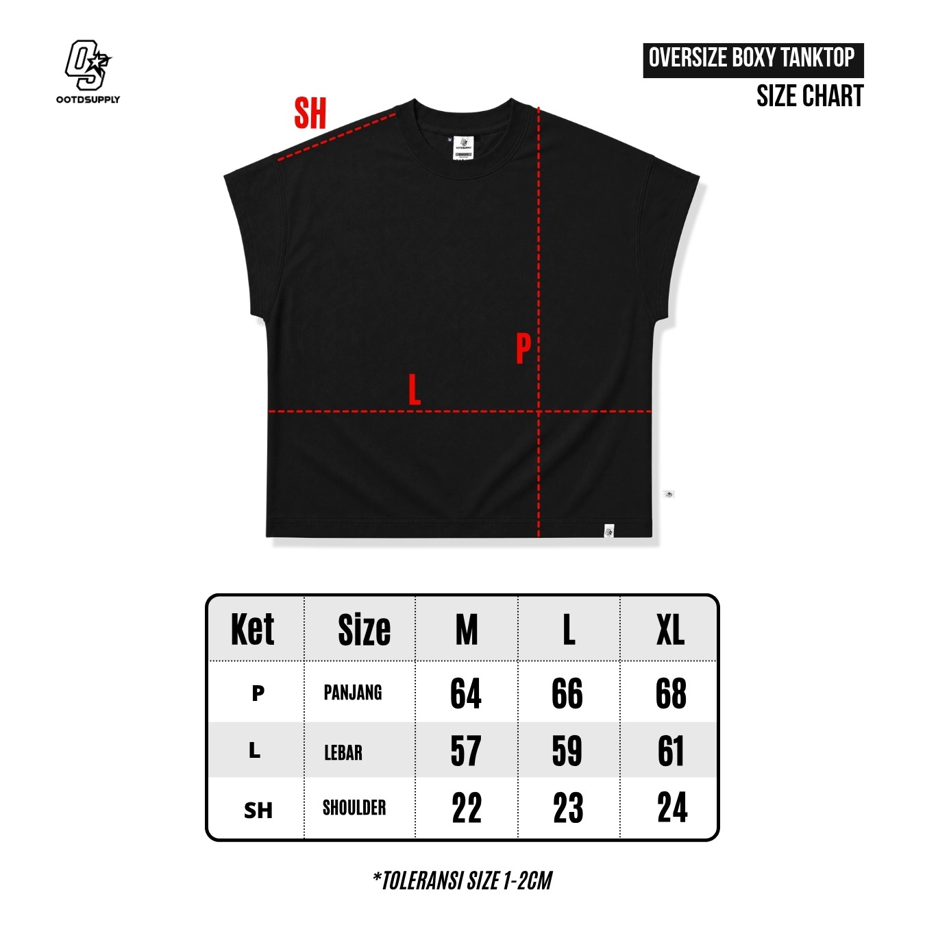 OOTDSUPPLY Oversize Boxy Tanktop Chain Black & White | Sleeveles Boxy Tee | Singlet Unisex 20s | OS-OVZ-BX-TNK-BLK-002