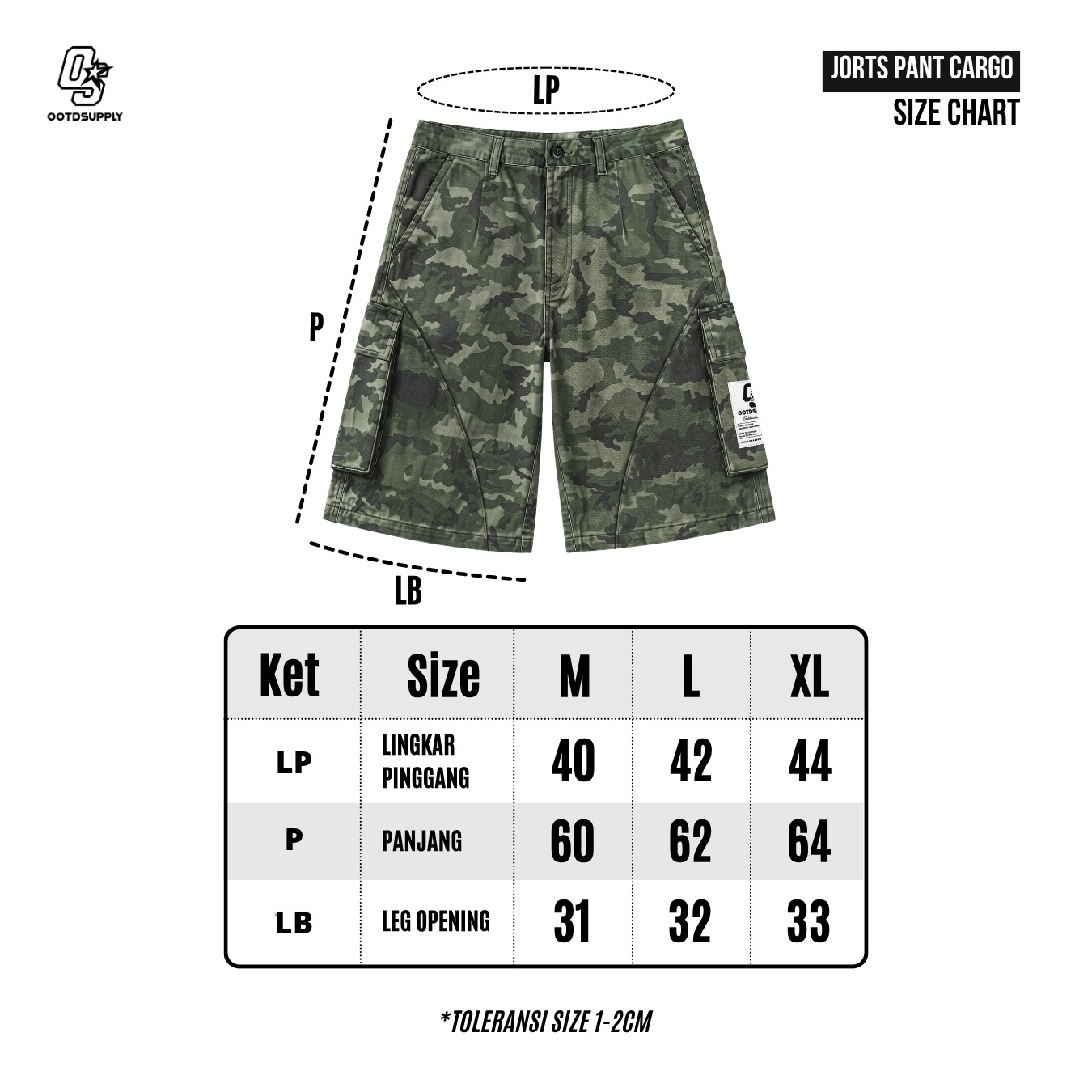 OOTDSUPPLY Jorts Pant Cargo Camo Green Basic | Shortpants Camo | Cargo Loreng Sporty | OS-JPC-CMO-AMY