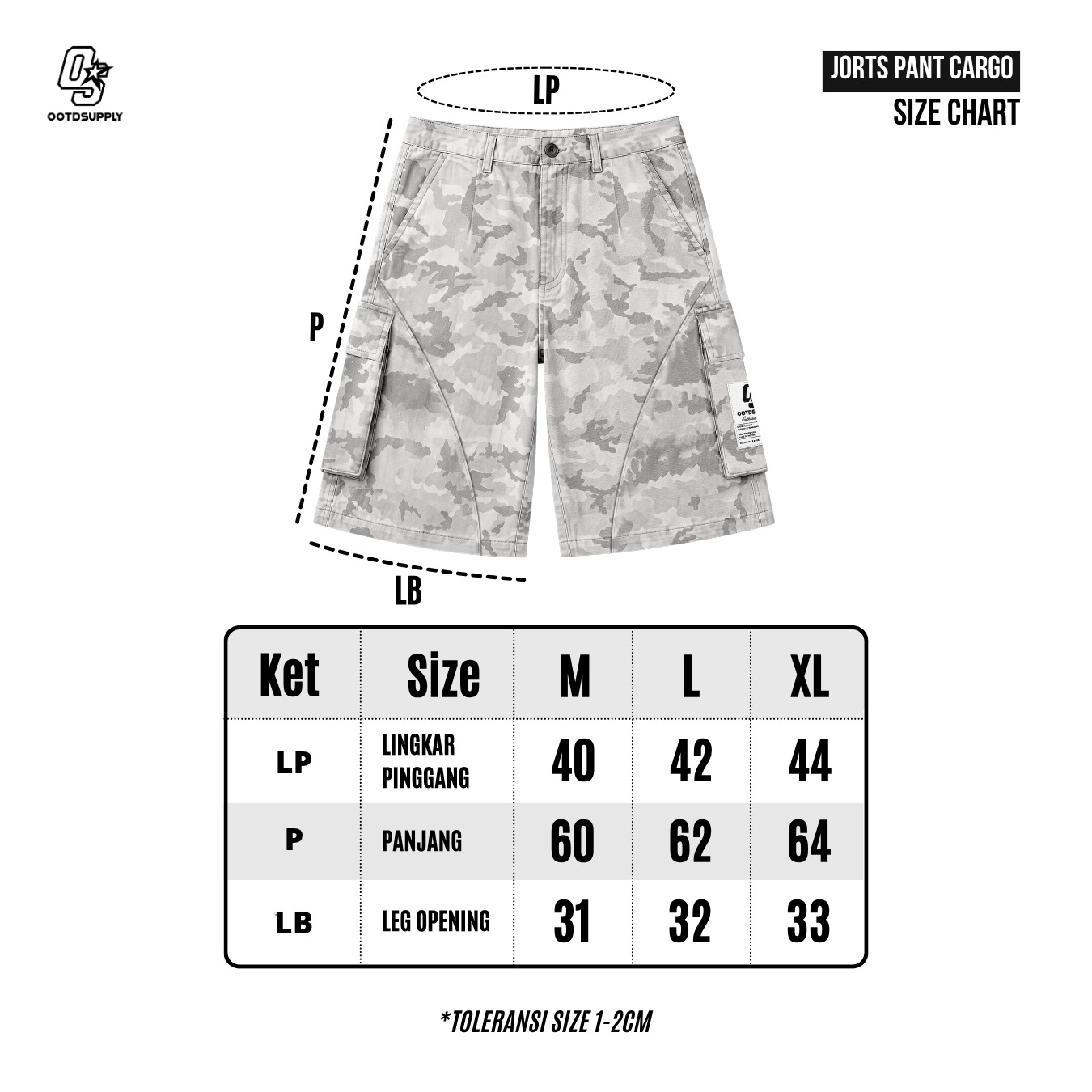 OOTDSUPPLY Jorts Pant Cargo Camo Green Basic | Shortpants Camo | Cargo Loreng Sporty | OS-JPC-CMO-ABGRY