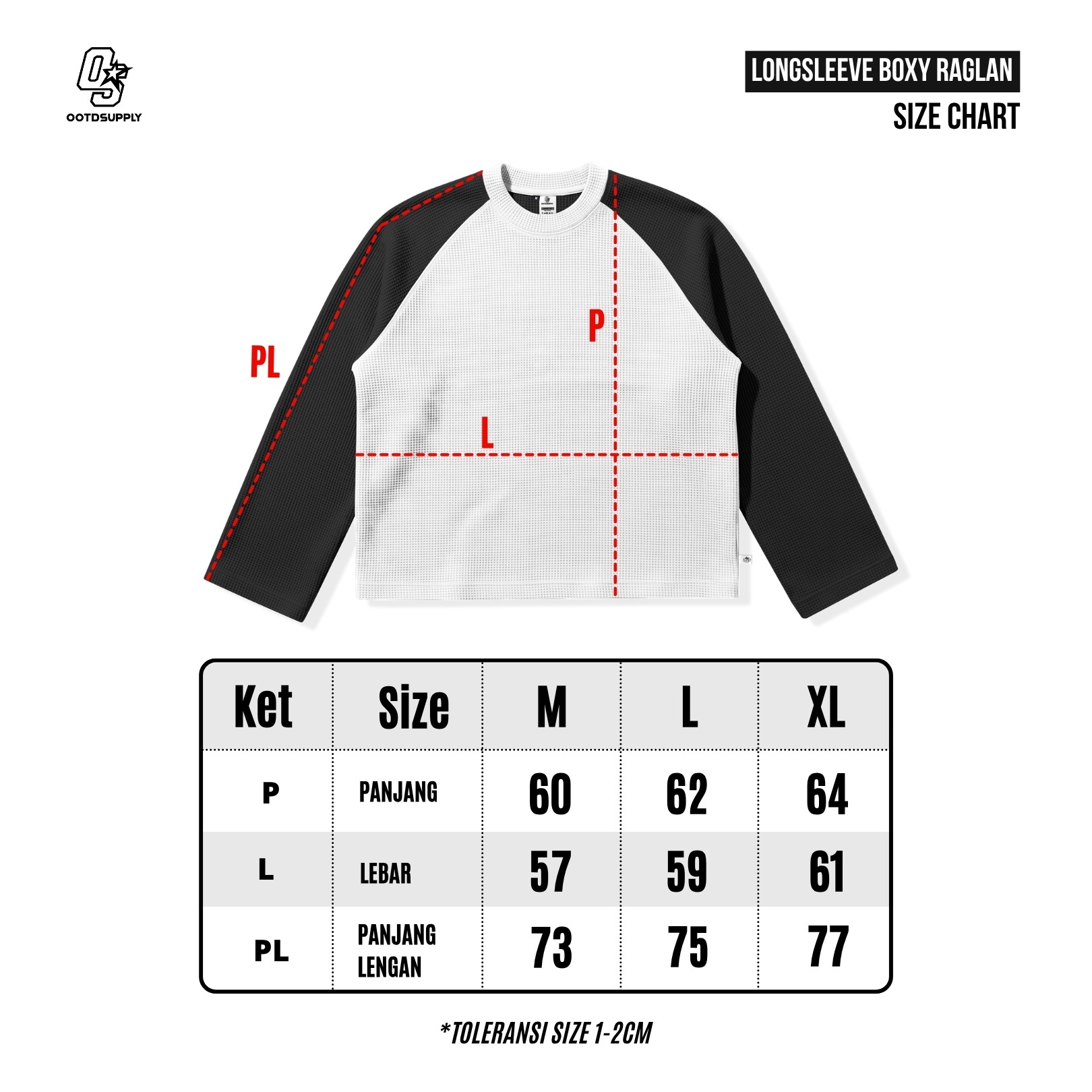 OOTDSUPPLY Longsleeve Boxy Raglan Waffle Altar Embroidery | Kaos Oversize Lengan Panjang Pria Wanita | Streetwear Unisex | OS-LSBX-RGL-WFL-WB-001E
