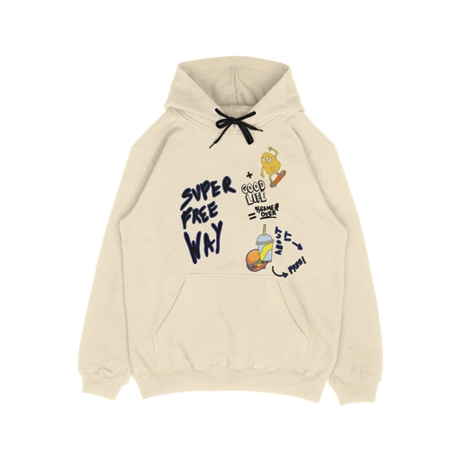 Image of OOTDSUPPLY - Pullover Hoodie Free Way Cream | Pakaian Pria & Wanita HD021