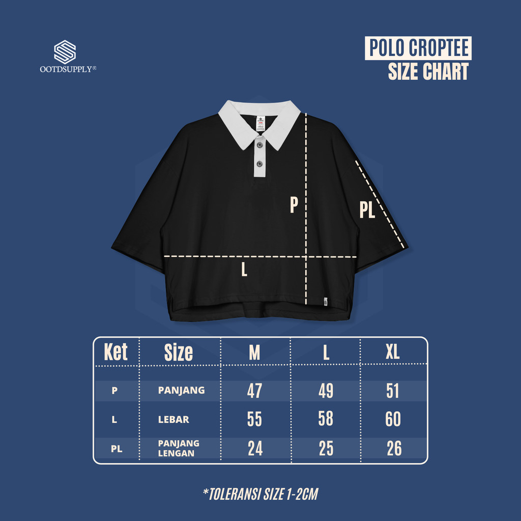 OOTDSUPPLY Oversize Polo Crop Shirt 404 Clubs Dark Army & White l Polo Crop Pria dan Wanita OVZ-CPS011