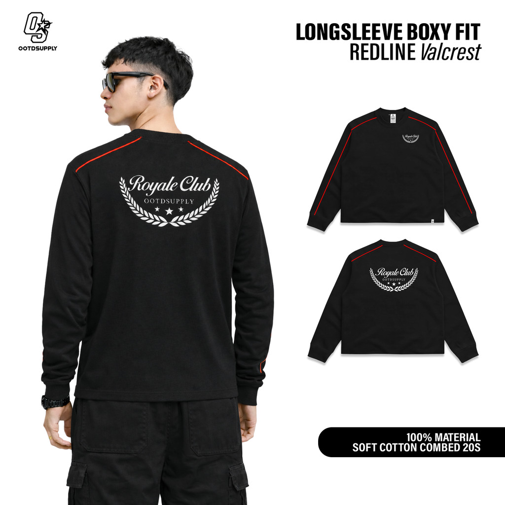 OOTDSUPPLY Longsleeve BoxyFit Redline Valcrest Black l Polo Lengan Panjang Line Series | OS-LSBX-RL-BLK-002