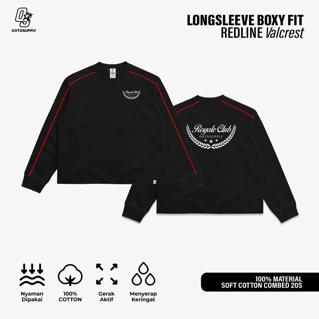 OOTDSUPPLY Longsleeve BoxyFit Redline Valcrest Black l Polo Lengan Panjang Line Series | OS-LSBX-RL-BLK-002