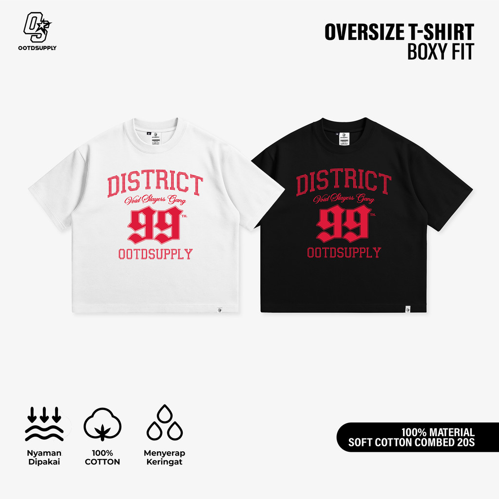 OOTDSUPPLY BoxyFit Oversize District Black & White | Kaos Boxy Series | Tshirt Boxy fit l Kaos Boxy OS-OVZ-BX-064