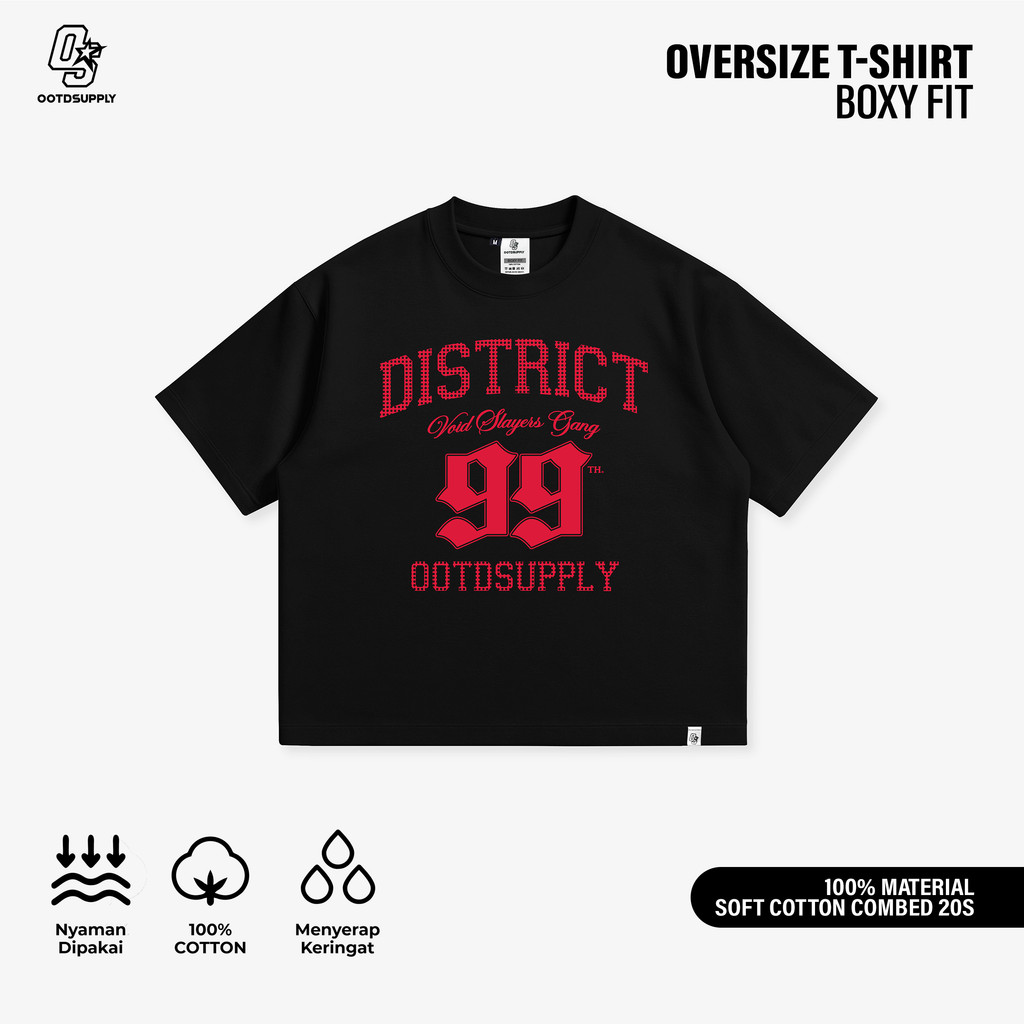 OOTDSUPPLY BoxyFit Oversize District Black & White | Kaos Boxy Series | Tshirt Boxy fit l Kaos Boxy OS-OVZ-BX-064