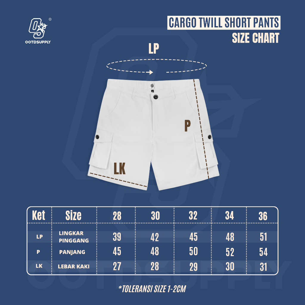 OOTDSUPPLY Cargo Twill Short Pants Colours l Celana Cargo Pendek Pria