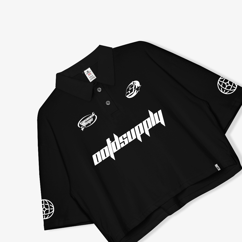 OOTDSUPPLY Oversize Polo Crop Shirt Space Time Black & Dark Army l Polo Crop Pria dan Wanita OVZ-CPS009