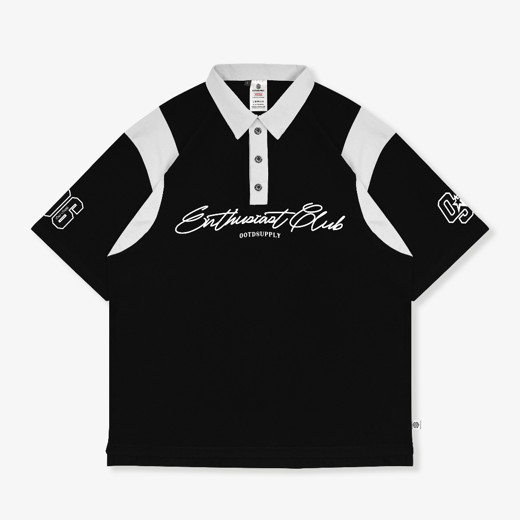 OOTDSUPPLY Oversize Rugby Polo Shirt Infinite 96 Black-White | Kaos Polo Pria dan Wanita OVZ-PSRBW026