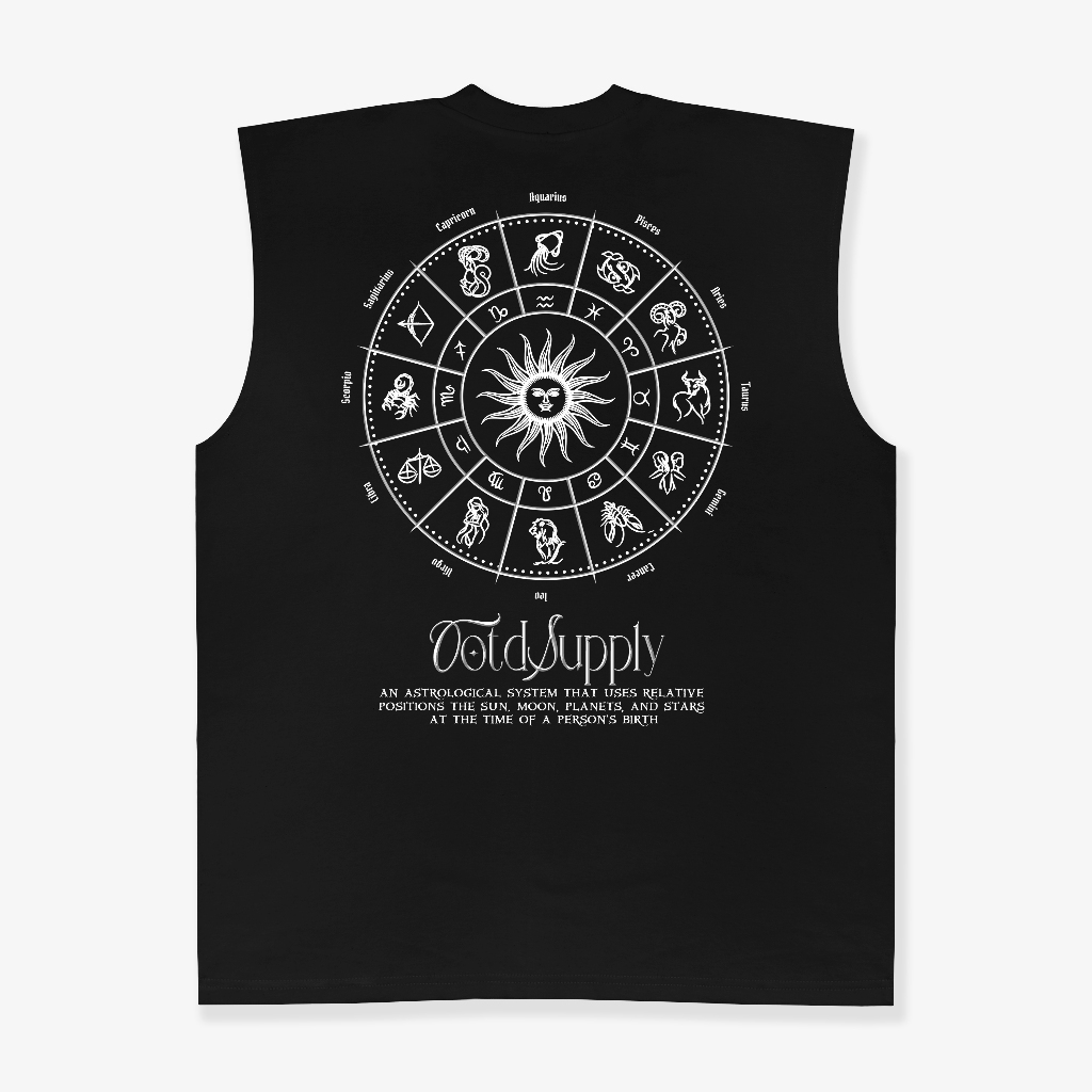 OOTDSUPPLY Oversize Sleeveless Astrology Black & Steel bLue l Kaos Oversize Singlet001