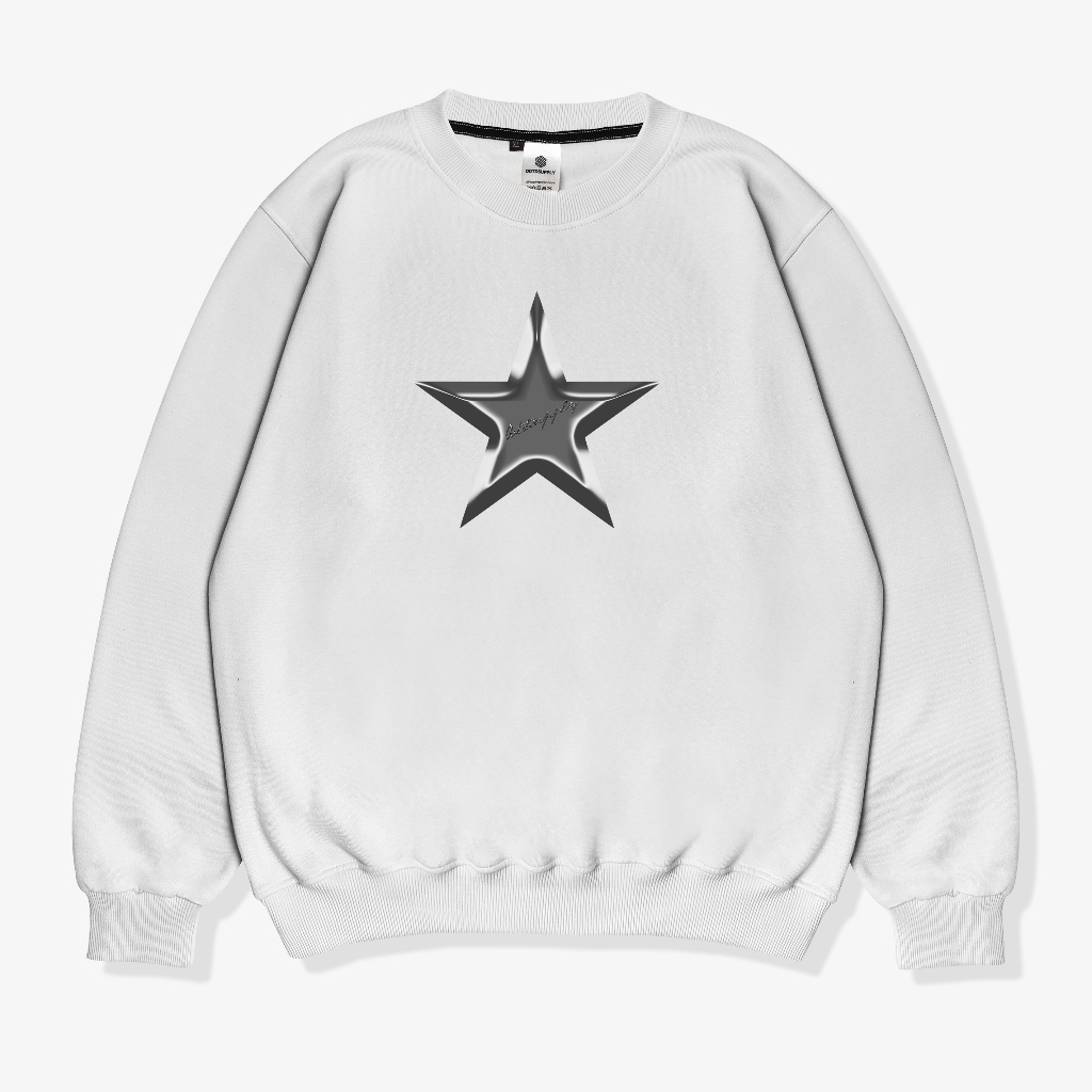 OOTDSUPPLY Crewneck Lyra Star Black & White | Sweater Pria & Wanita CN103