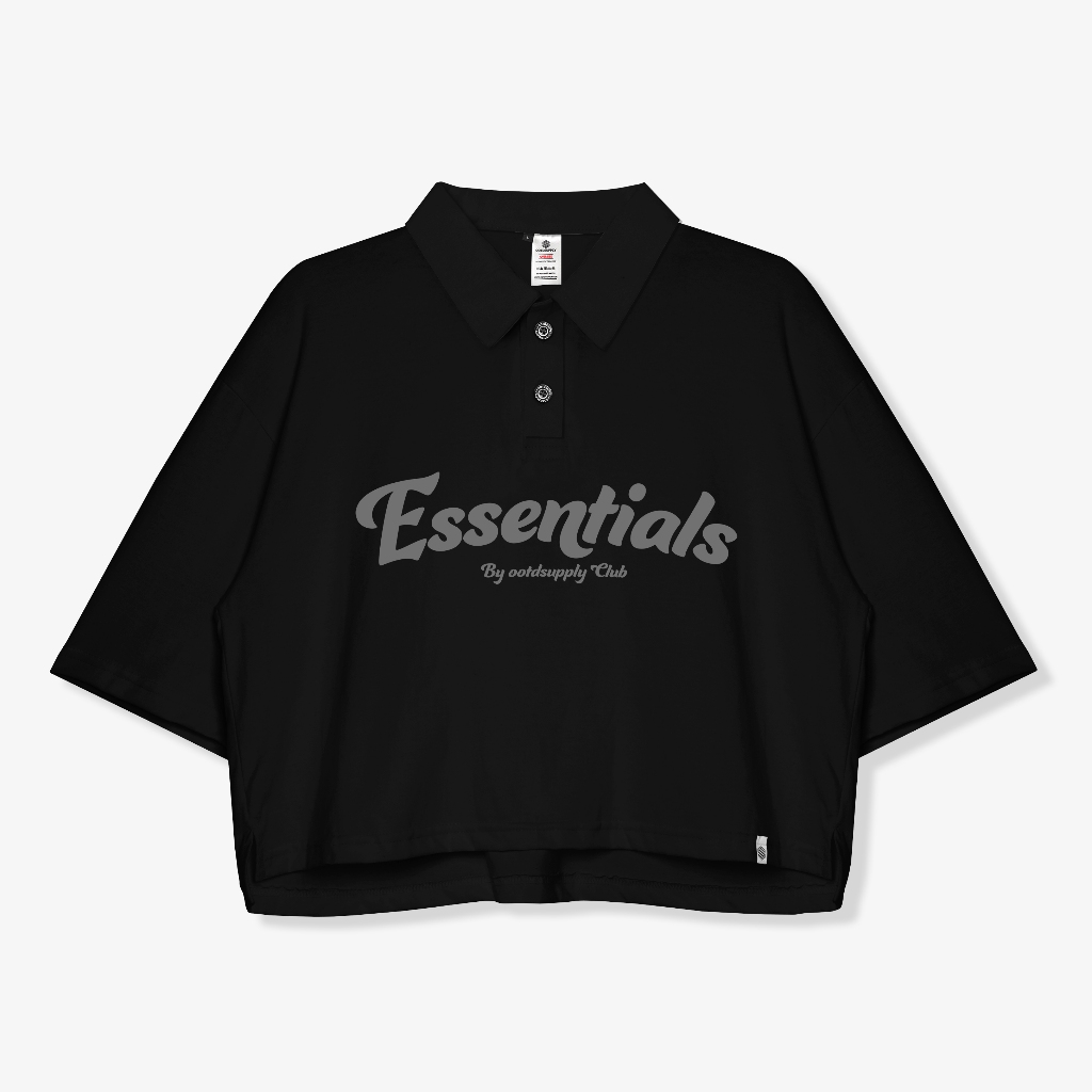 OOTDSUPPLY Oversize Polo Crop Shirt Essentials Black & White l Polo Crop Pria dan Wanita OVZ-CPS007