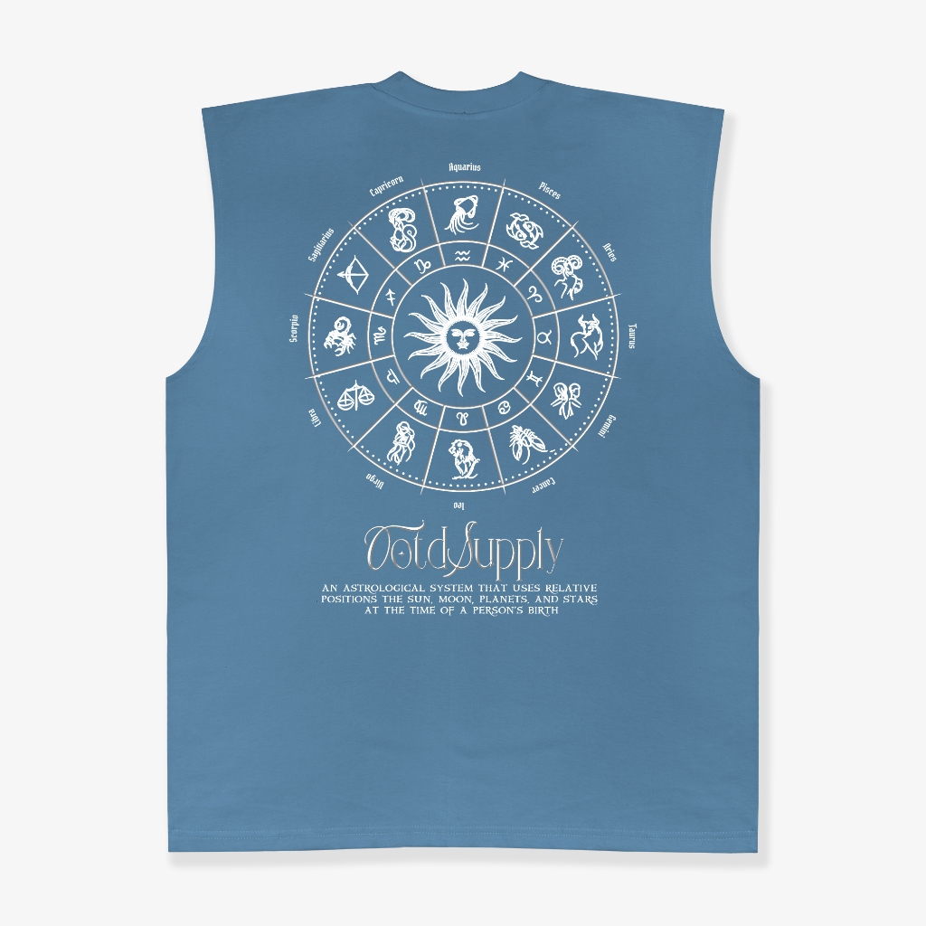 OOTDSUPPLY Oversize Sleeveless Astrology Black & Steel bLue l Kaos Oversize Singlet001
