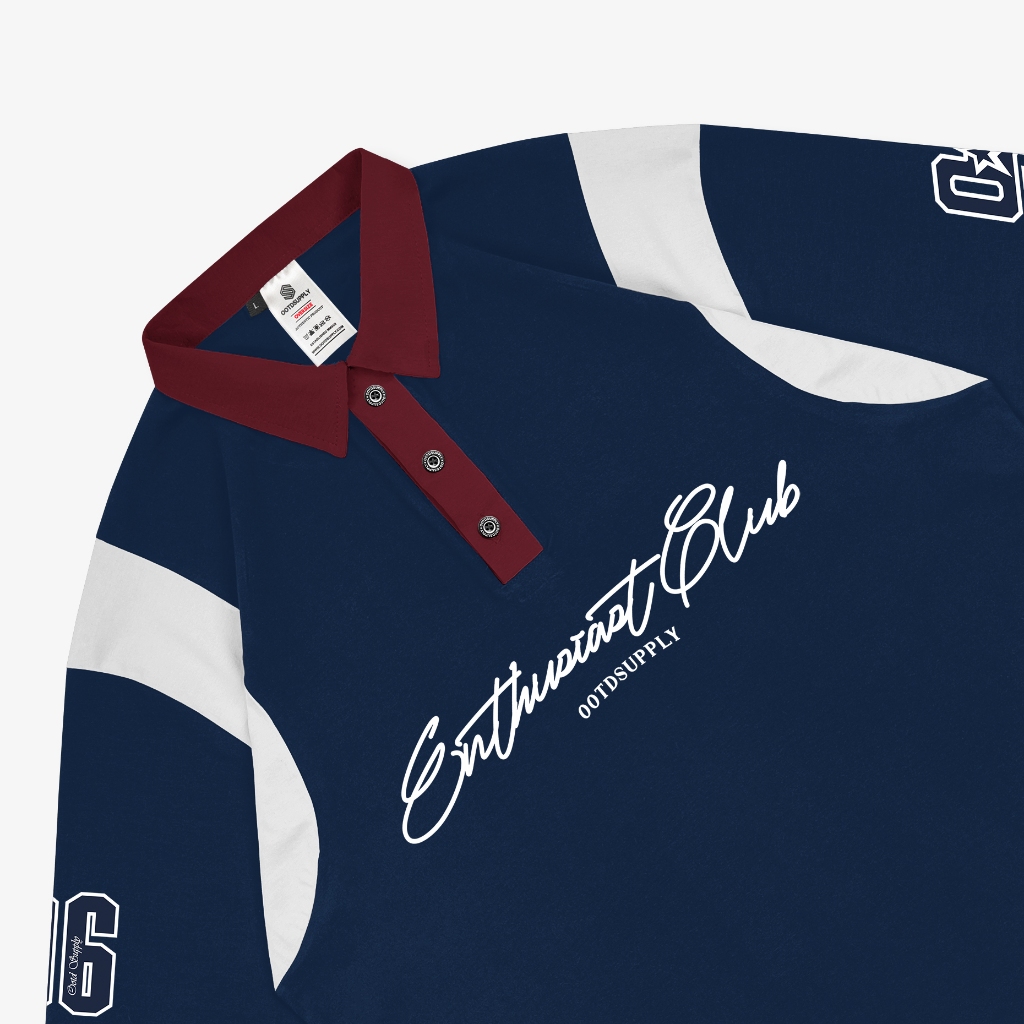 OOTDSUPPLY Oversize Rugby Polo Shirt Infinite 96 Navy-Red | Kaos Polo Pria dan Wanita OVZ-PSRNR025