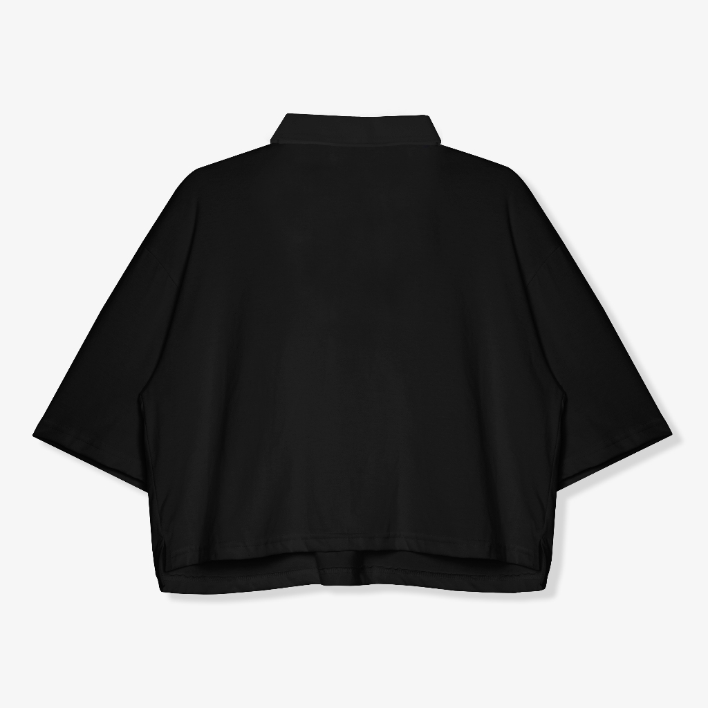 OOTDSUPPLY Oversize Polo Crop Shirt Space Time Black & Dark Army l Polo Crop Pria dan Wanita OVZ-CPS009