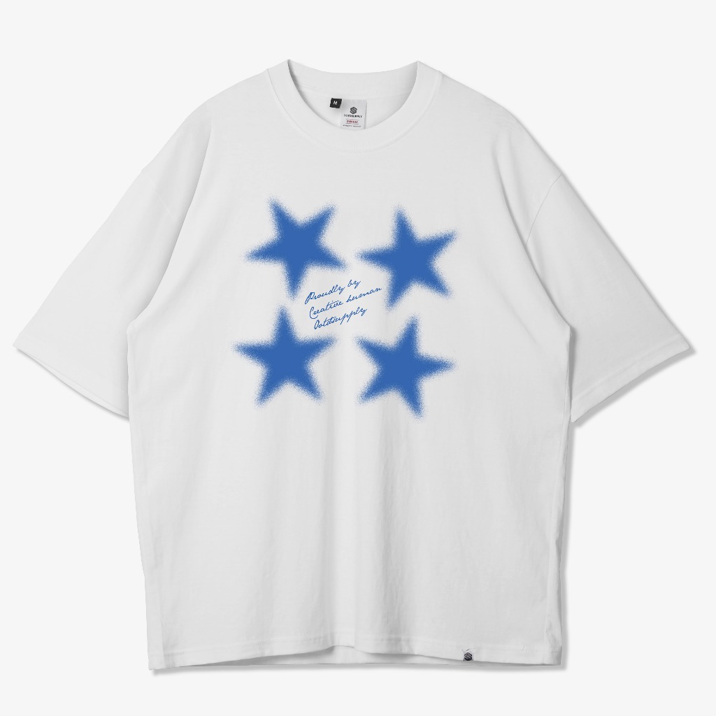 OOTDSUPPLY Oversized Tshirt Starlike White l Kaos Oversize Pria dan Wanita OVZ159