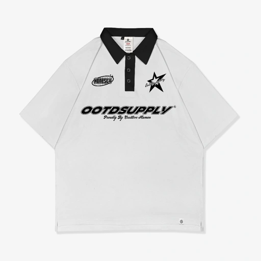 Image of OOTDSUPPLY Oversize Polo Shirt Honesty White with Black Collar l Kaos Polo Pria dan Wanita OVZ-PS012
