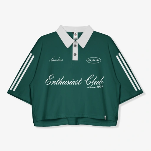 Image of OOTDSUPPLY Oversize Polo Crop Shirt Enthusiast Club Dark Army White Collar l Polo Crop Pria dan Wanita OVZ-CPS005