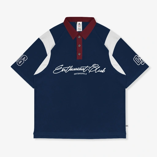 Image of OOTDSUPPLY Oversize Rugby Polo Shirt Infinite 96 Navy-Red | Kaos Polo Pria dan Wanita OVZ-PSRNR025