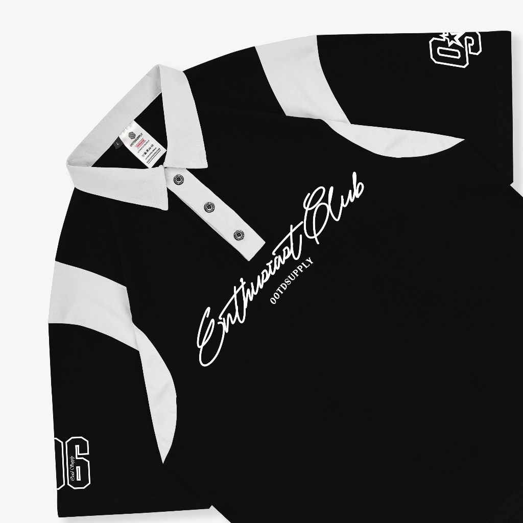 OOTDSUPPLY Oversize Rugby Polo Shirt Infinite 96 Black-White | Kaos Polo Pria dan Wanita OVZ-PSRBW026