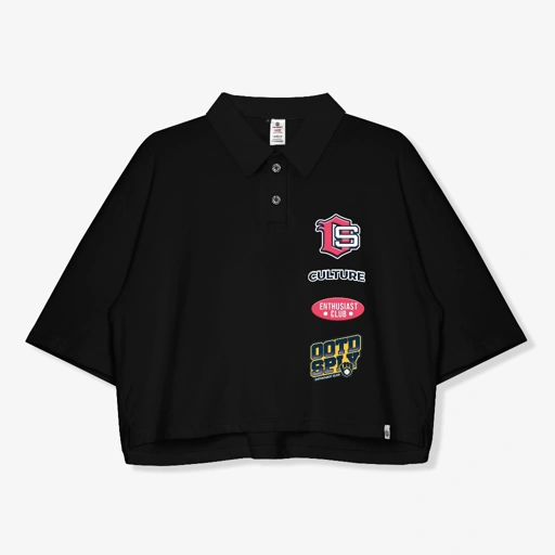 Image of OOTDSUPPLY Oversize Polo Crop Shirt Vertical Black & Dark Army l Polo Crop Pria dan Wanita OVZ-CPS006