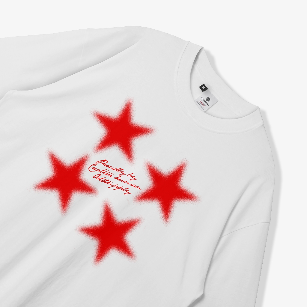 OOTDSUPPLY Oversized Tshirt Starlike White l Kaos Oversize Pria dan Wanita OVZ159