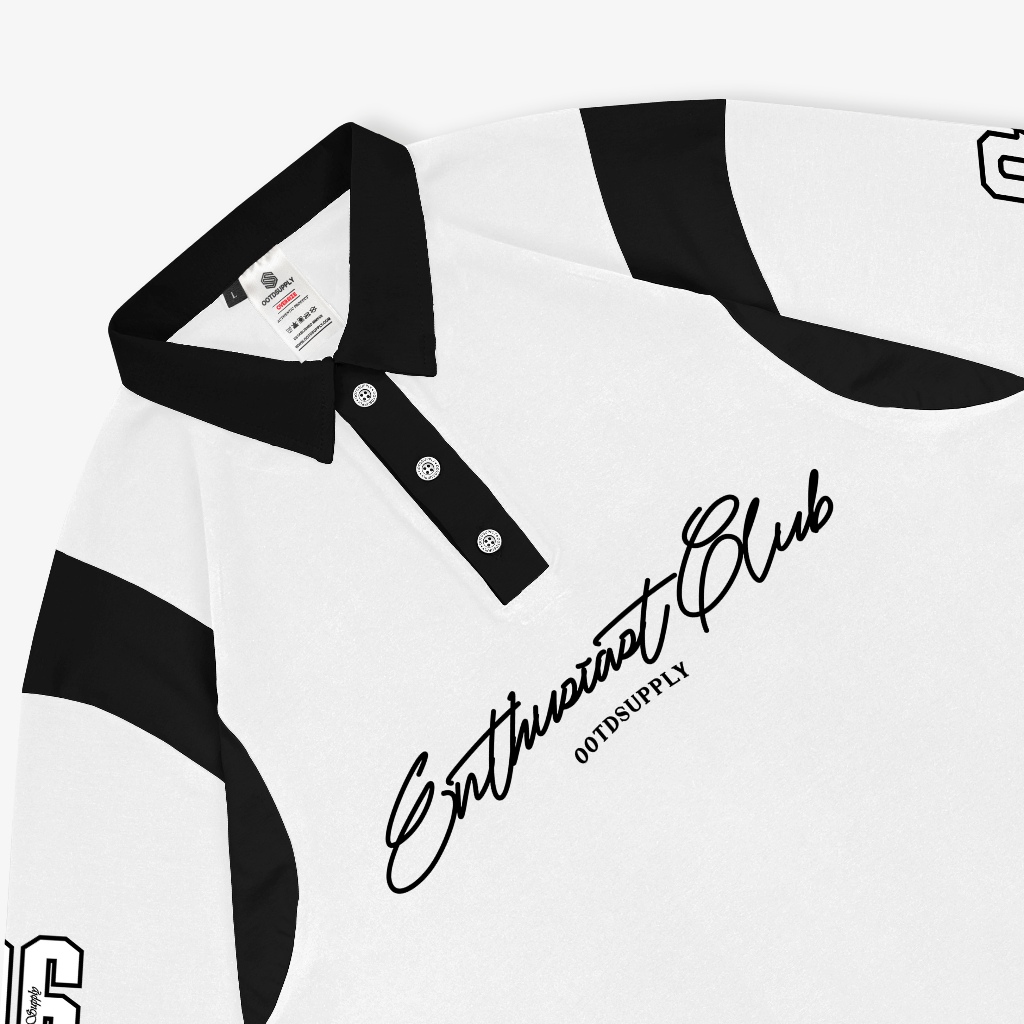 OOTDSUPPLY Oversize Rugby Polo Shirt Infinite 96 Black-White | Kaos Polo Pria dan Wanita OVZ-PSRBW026