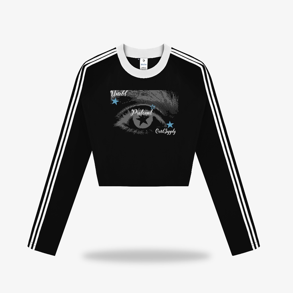 OOTDSUPPLY Cropteefit Longsleeve String Profound Full Black l Kaos Crop Lengan Panjang CLSSTRING002