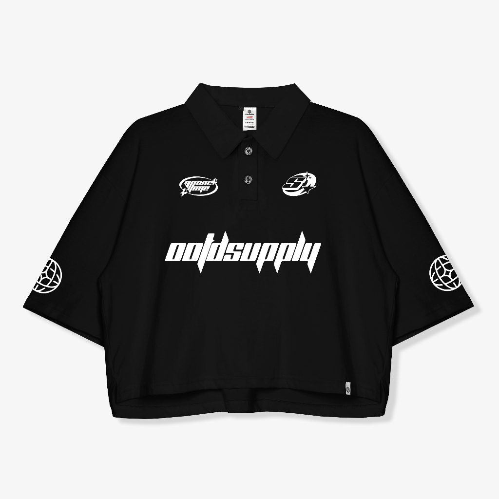 OOTDSUPPLY Oversize Polo Crop Shirt Space Time Black & Dark Army l Polo Crop Pria dan Wanita OVZ-CPS009