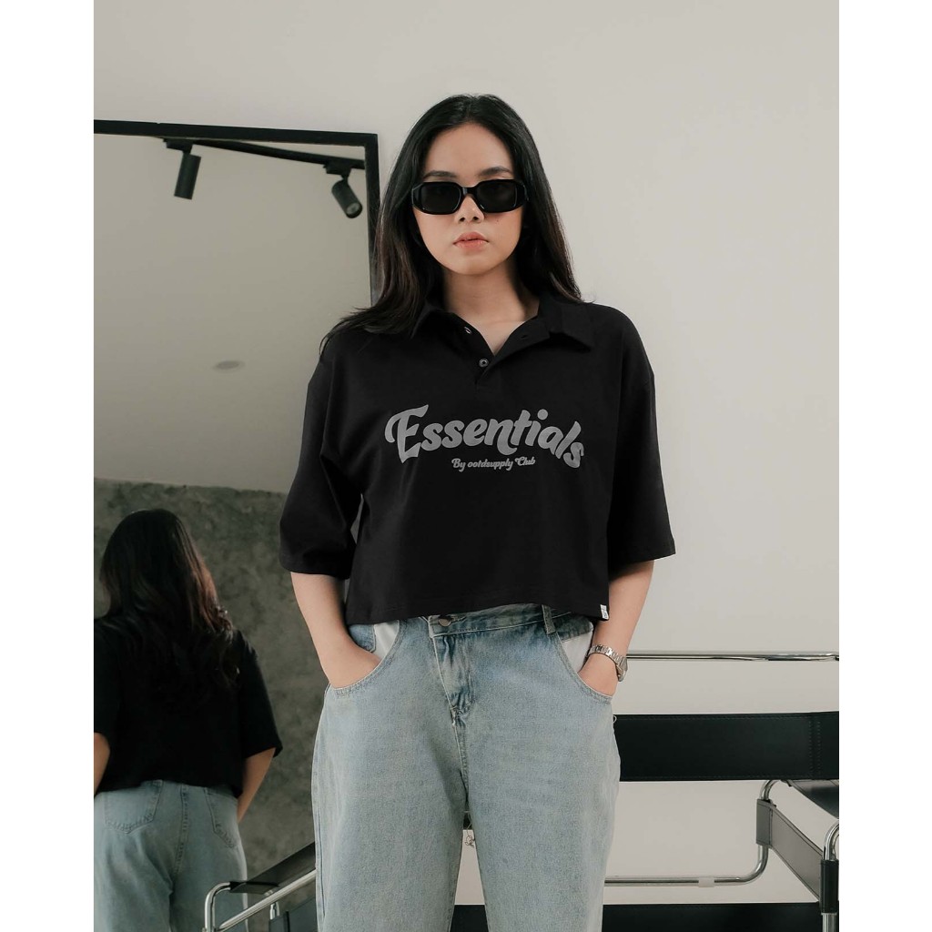OOTDSUPPLY Oversize Polo Crop Shirt Essentials Black & White l Polo Crop Pria dan Wanita OVZ-CPS007