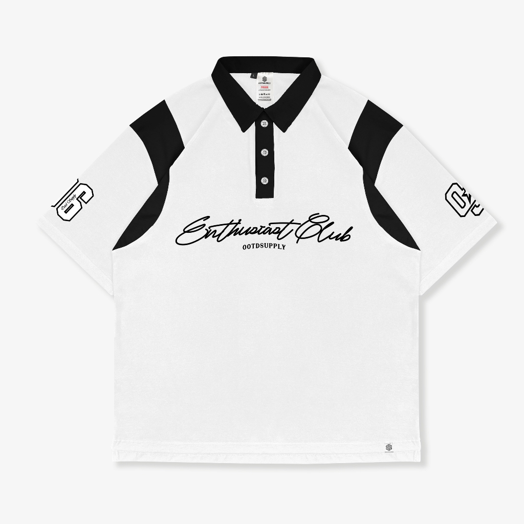 OOTDSUPPLY Oversize Rugby Polo Shirt Infinite 96 Black-White | Kaos Polo Pria dan Wanita OVZ-PSRBW026