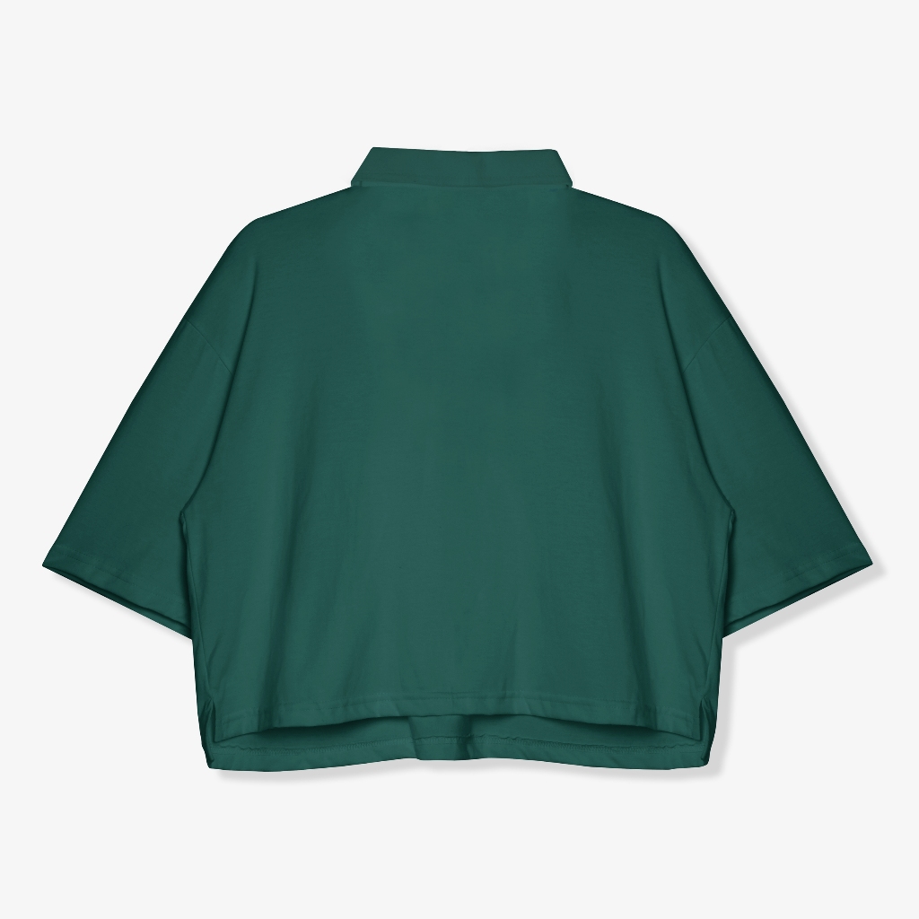 OOTDSUPPLY Oversize Polo Crop Shirt Space Time Black & Dark Army l Polo Crop Pria dan Wanita OVZ-CPS009