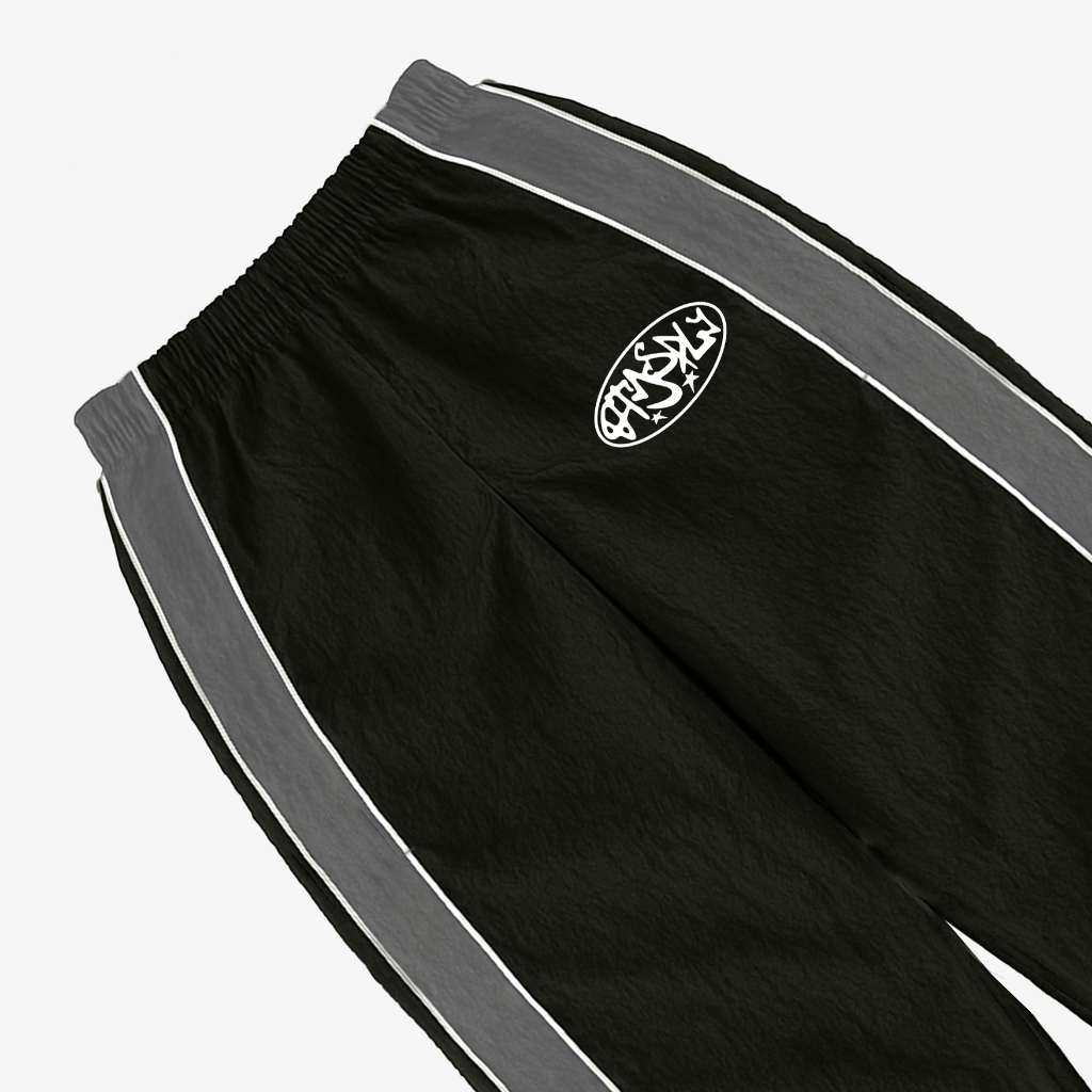 OOTDSUPPLY Trackpant Parachute Circle Black Grey l Celana Panjang Parasut | Longpants Sporty Unisex | TRP-CLN-BGRY